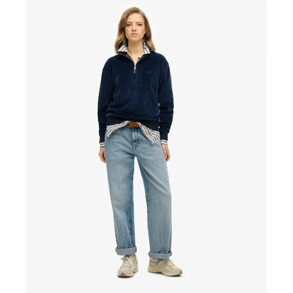 Felpa in velluto con collare zip donna Superdry