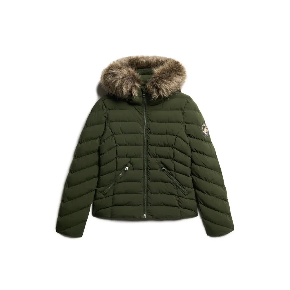 Giacca a vento con cappuccio in pelliccia sintetica donna Superdry Fuji