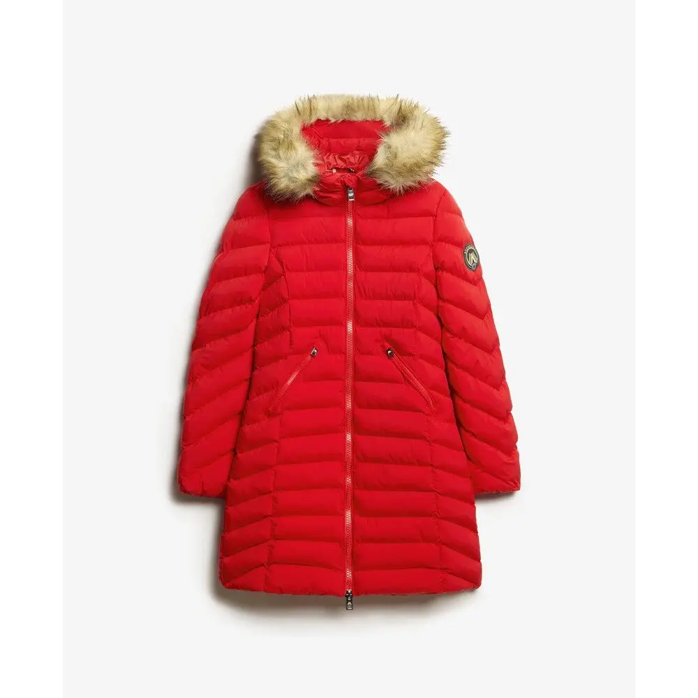 Doudoune mi longue à capuche en fourrure synthétique femme Superdry