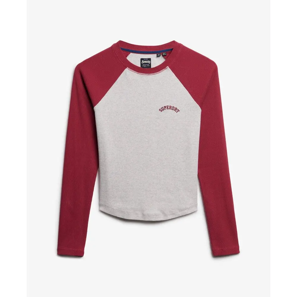 T shirt côtelé manches longues et logo femme Superdry Essential