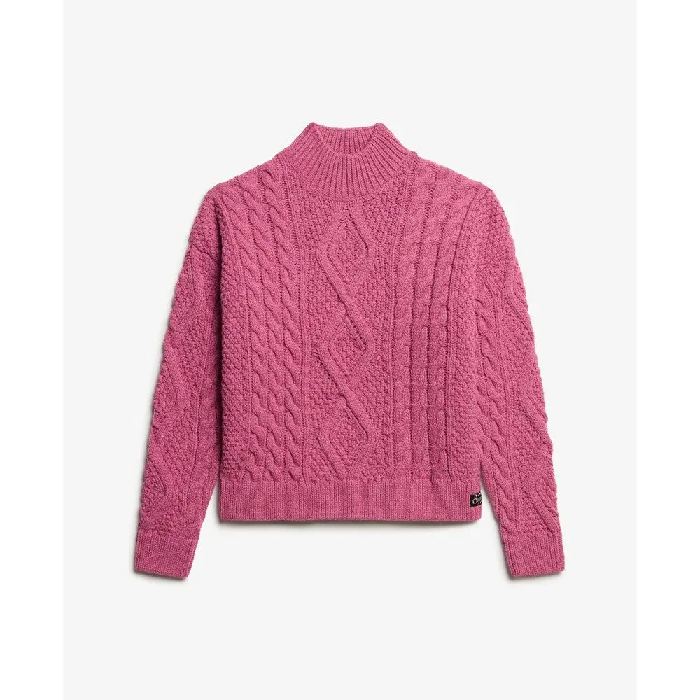 Pull polo en maille torsadée femme Superdry Aran