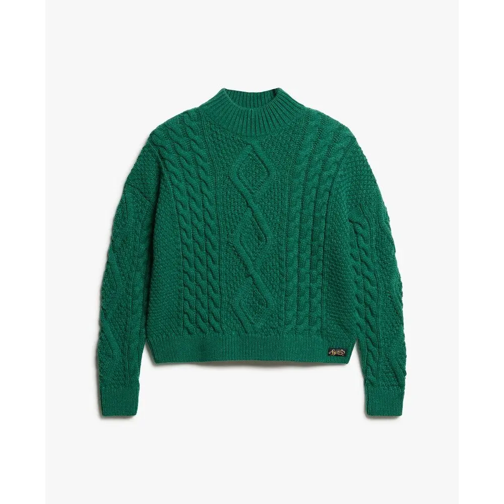 Pull polo en maille torsadée femme Superdry Aran
