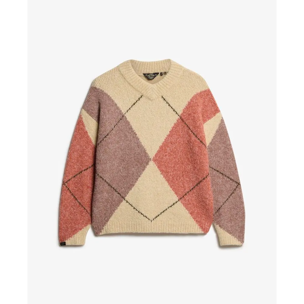Pullover oversize con scollo a V e motivo a rombi donna Superdry