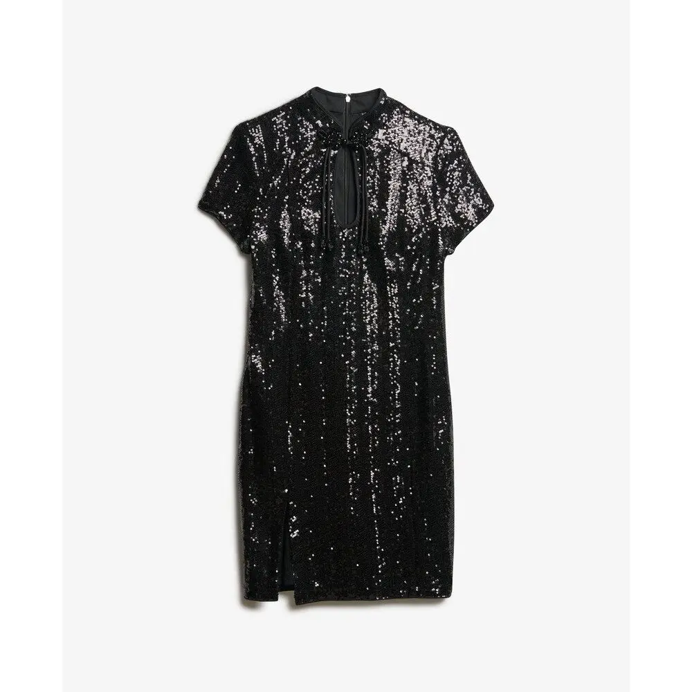Robe courte à sequins et col mao femme Superdry