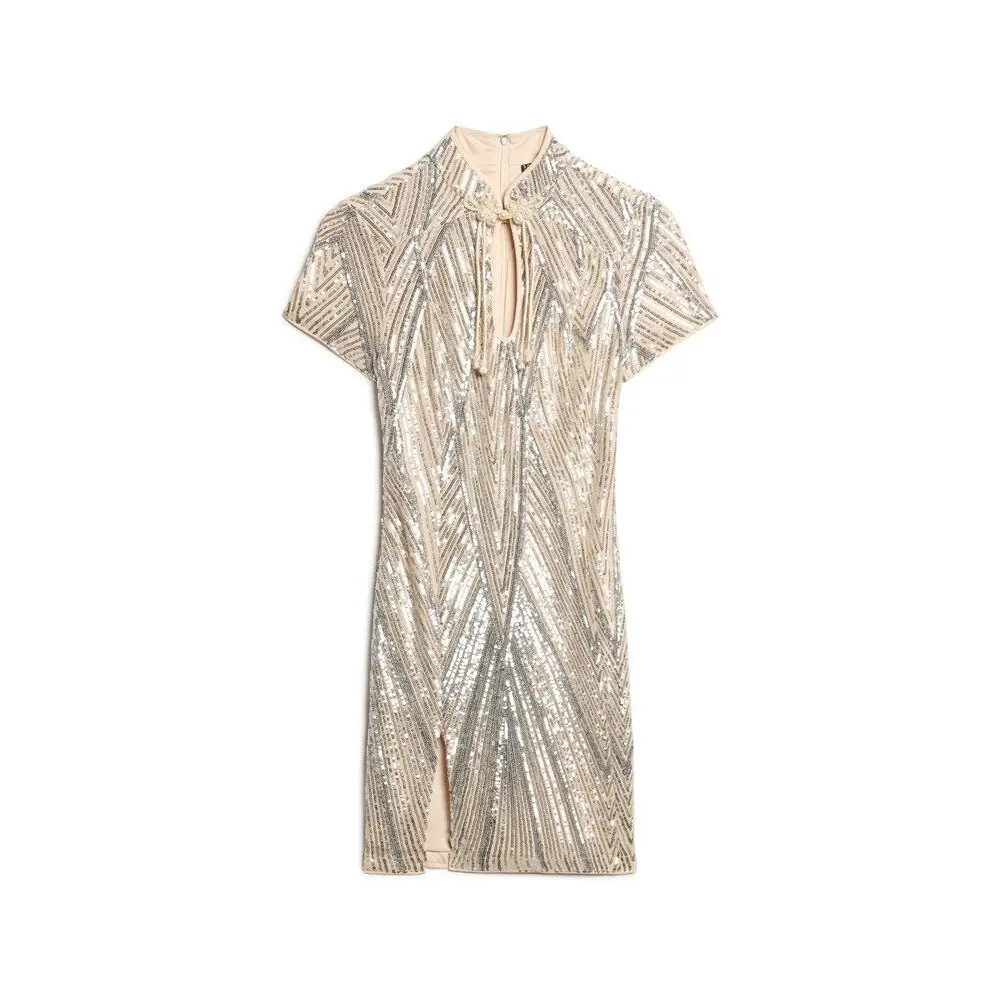 Robe courte col Mao et à sequins femme Superdry