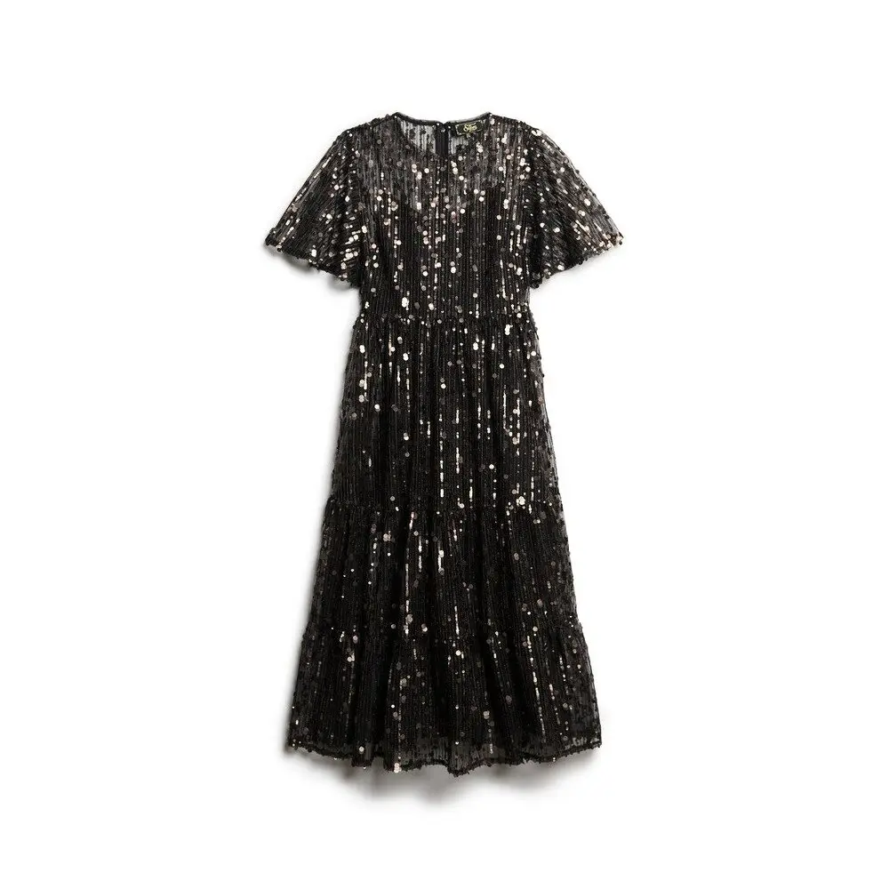 Robe mi longue en maille filet à volants volume femme Superdry