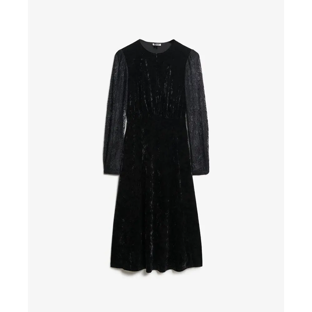 Robe mi longue manches en dentelle en velours femme Superdry