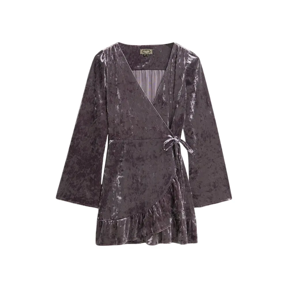 Robe portefeuille courte en velours femme Superdry