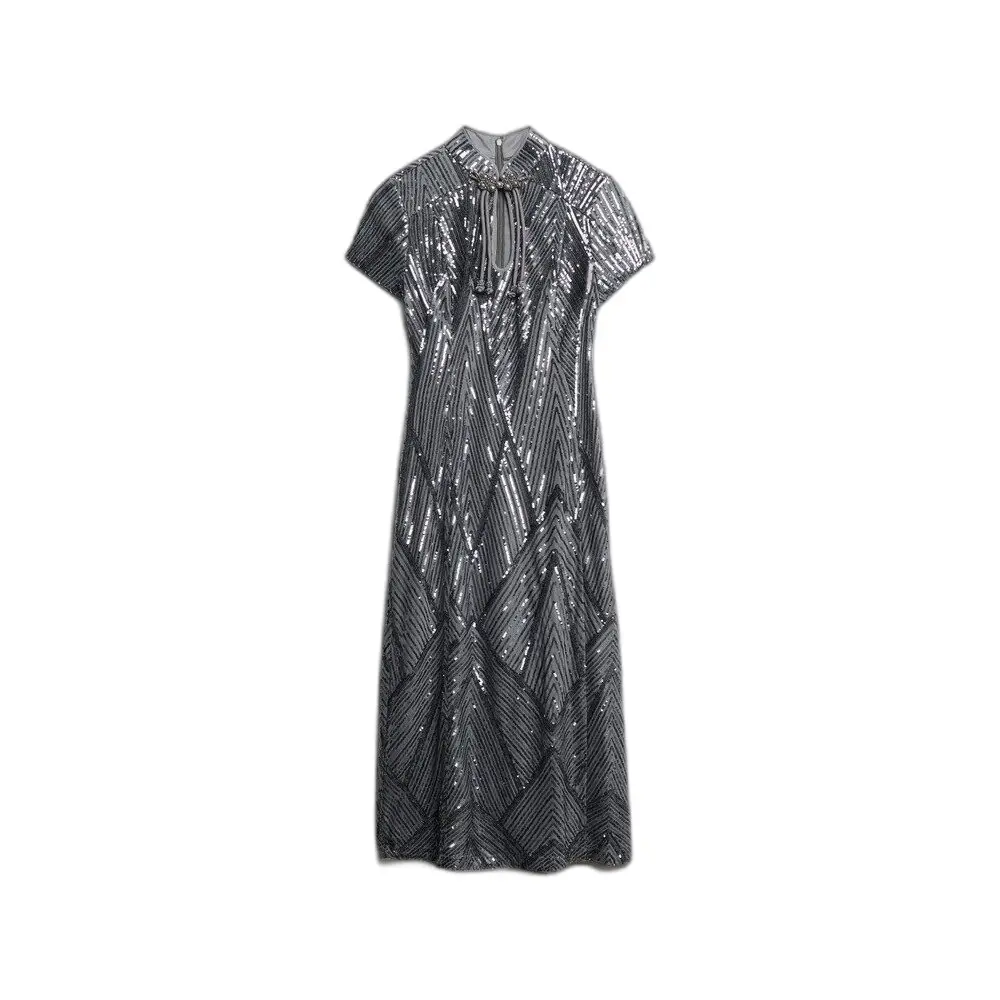 Robe mi longue à col Mao et sequins femme Superdry