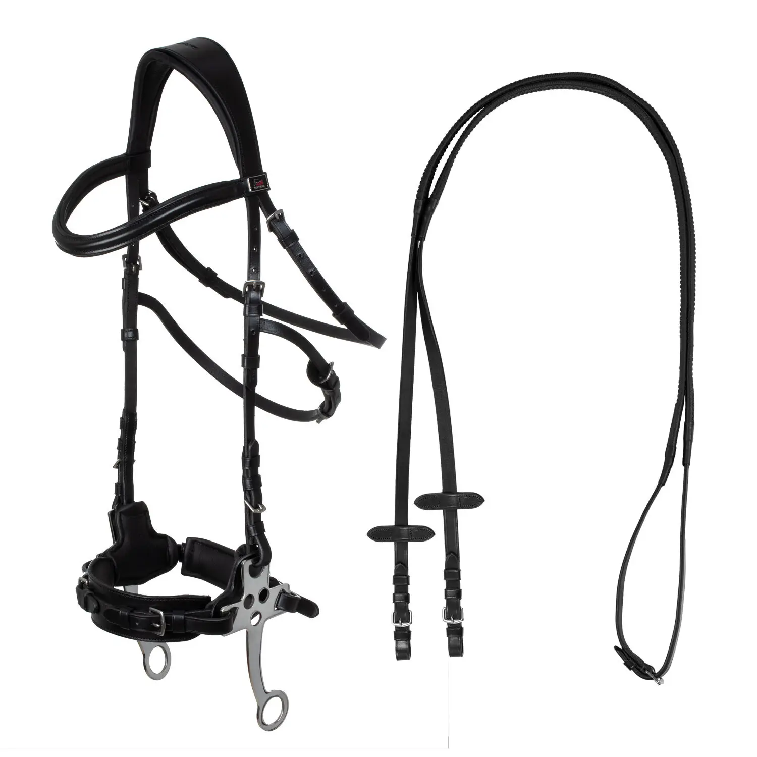 Combined leather bridle with snaffle for horse Supreme Hackamore