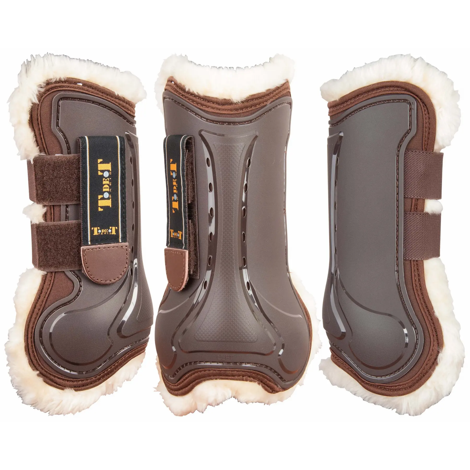 Open front gaiters for horses in sheepskin T de T Design