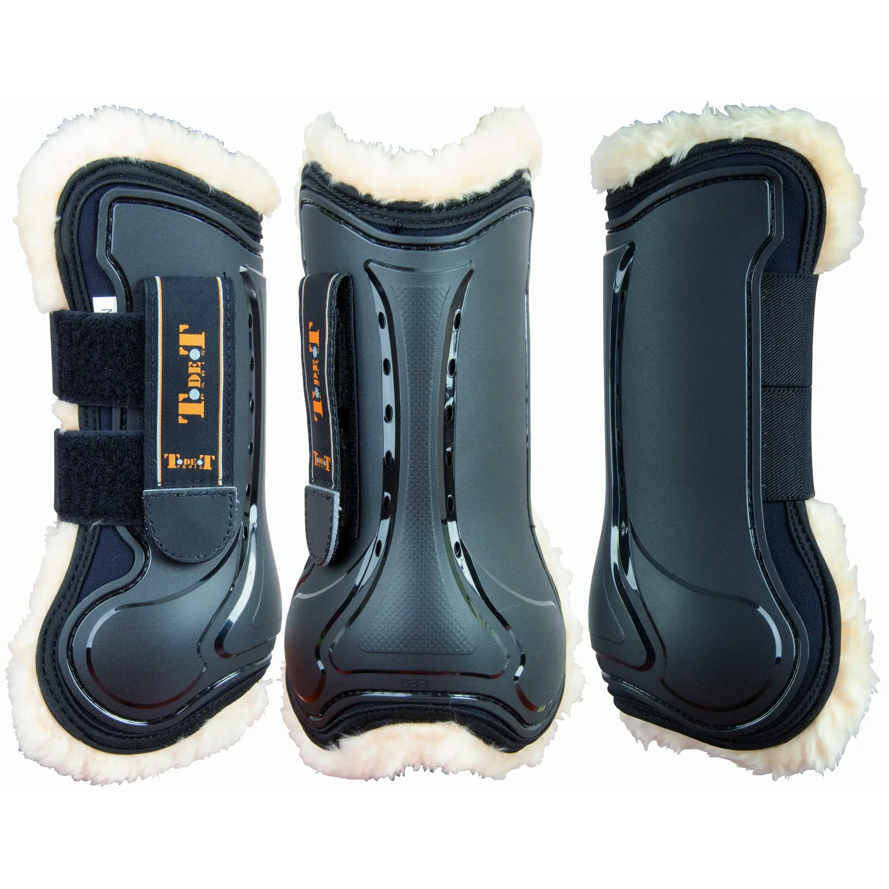 Open front gaiters for horses in sheepskin T de T Design