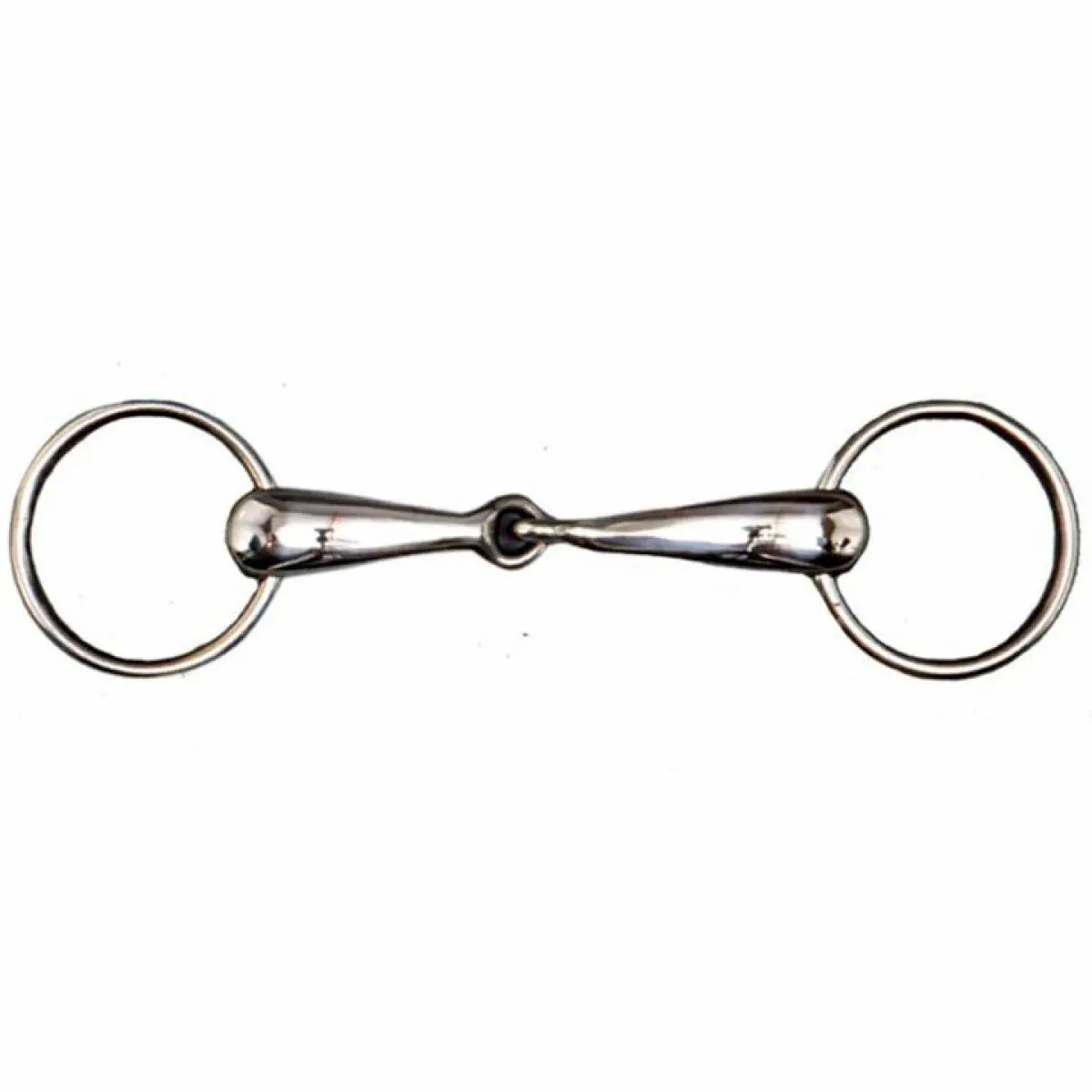 Single broken stainless steel snaffle bit with large barrels Tattini