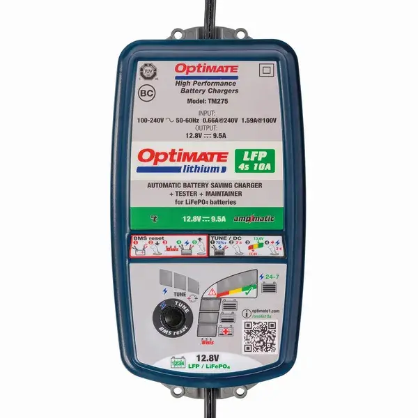 OptiMate Lithium 4s 10A - TM274 V2 - 12.8 V LiFePO4 Acculader & Onderhouder – 10-stappen Automatische Lader met TUNE-modus – Veilig & Weerbestendig – Voor Motor, Auto, ATV & Watersport