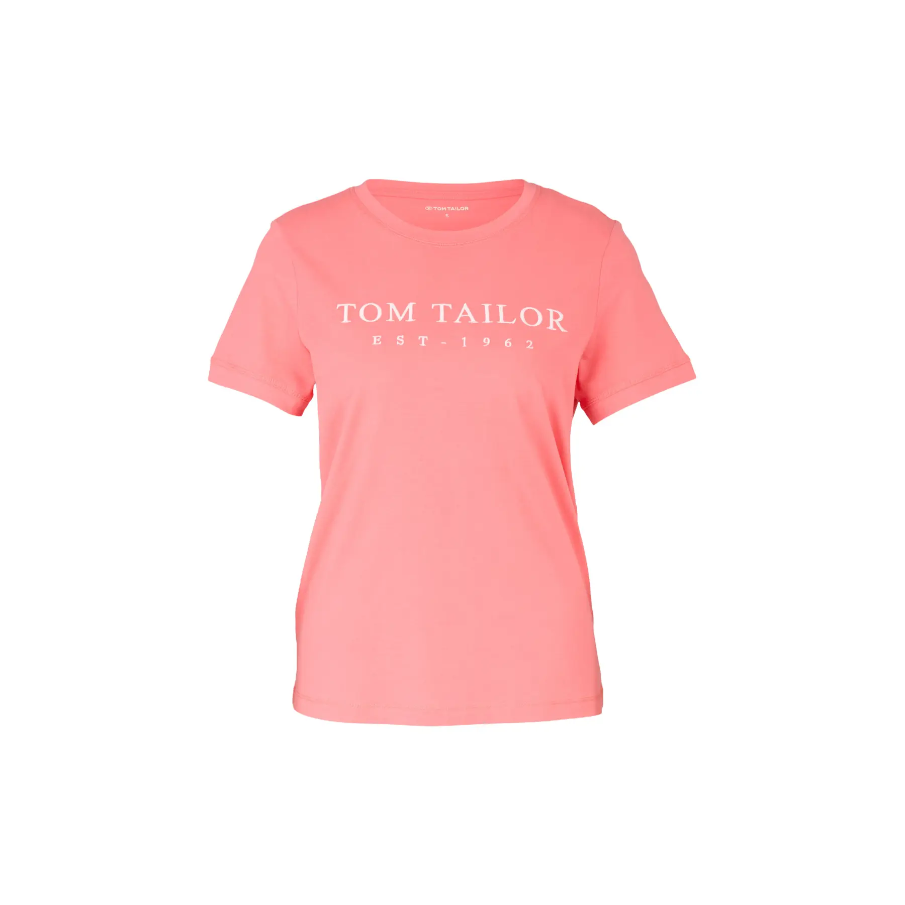 Tom Tailor - T-shirt met geborduurd logo - Maat XS - soft coral pink