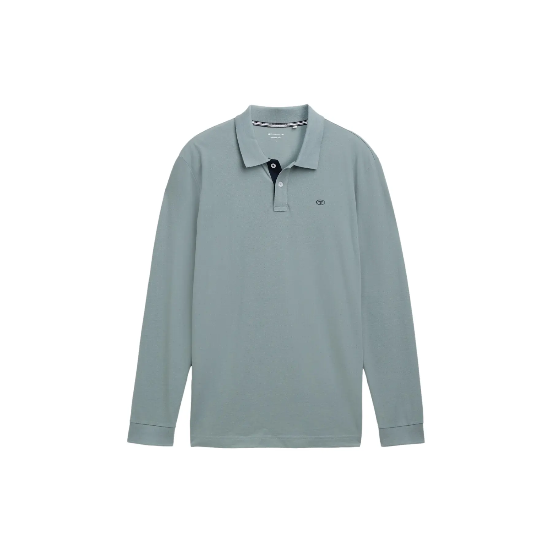Tom Tailor - Piqué-poloshirt met lange mouwen - Maat S - grey mint