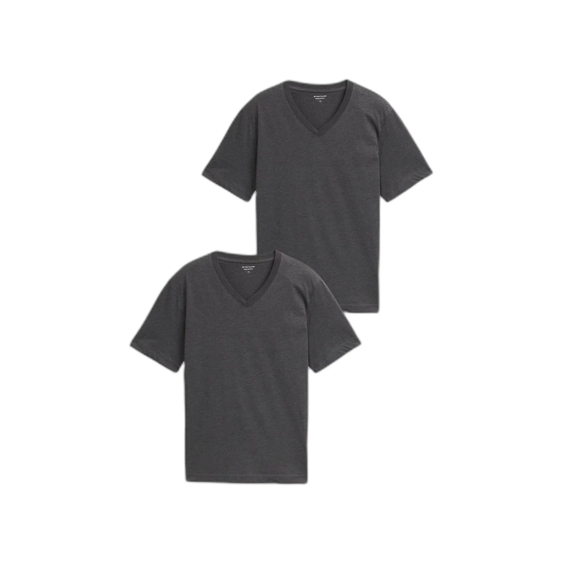 Tom Tailor - T-shirts met V-hals in een set van 2 - Maat M - Dark Grey Melange