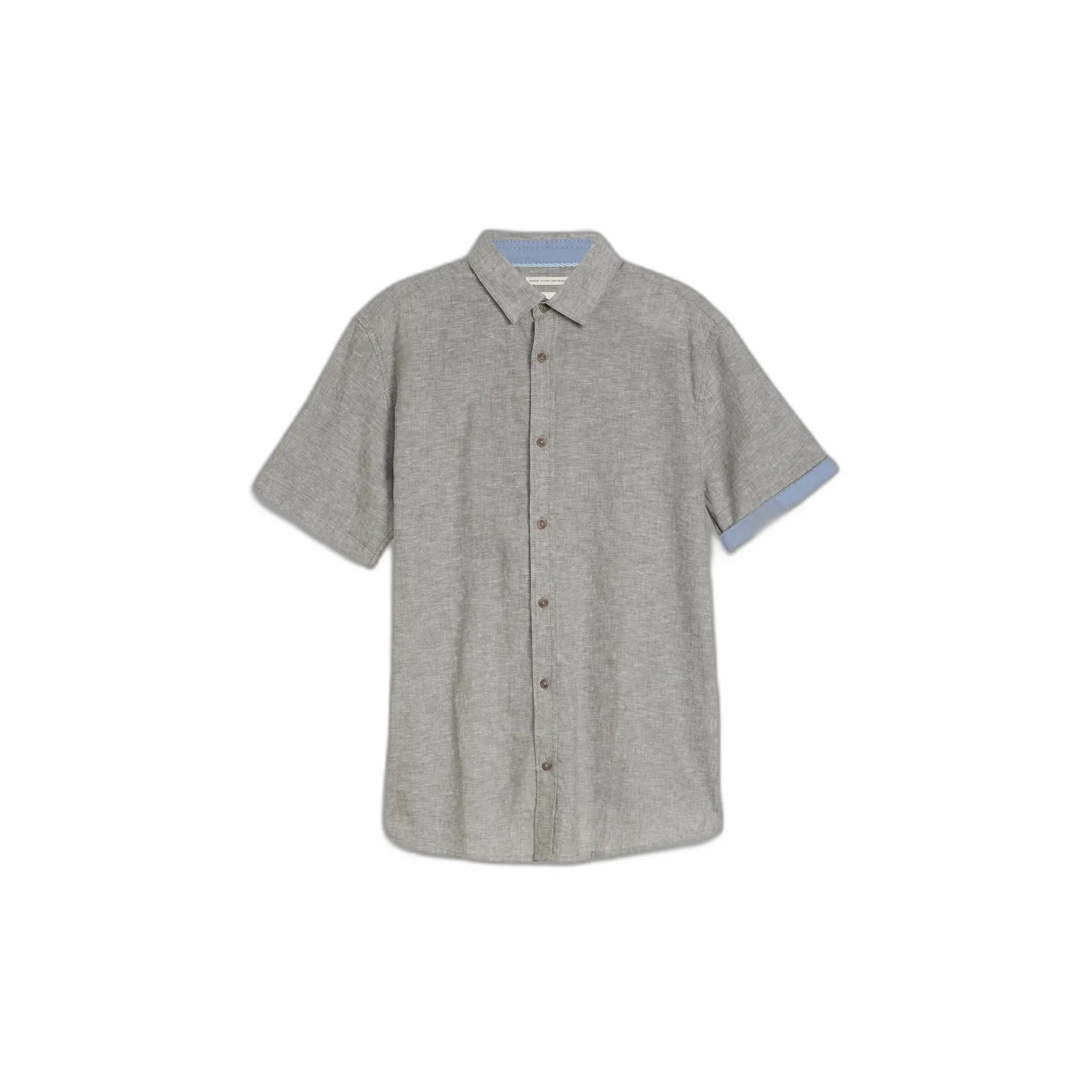 Tom Tailor - Regular fit overhemd met korte mouwen en linnen - Maat L - faded leaf green chambray