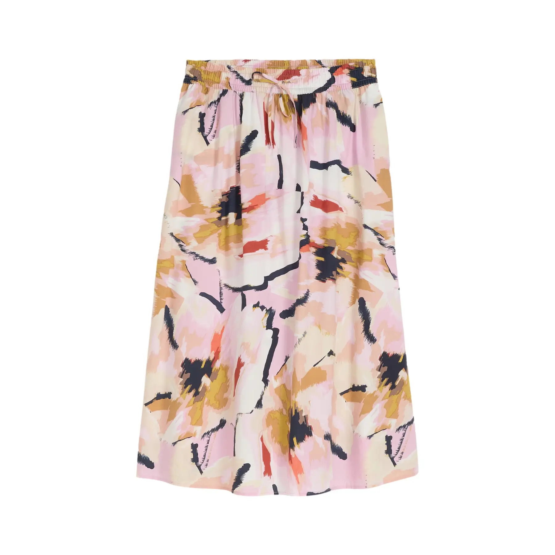 Tom Tailor - Midi-rok met hoge taille en zakken - Maat 40 - big abstract flower print