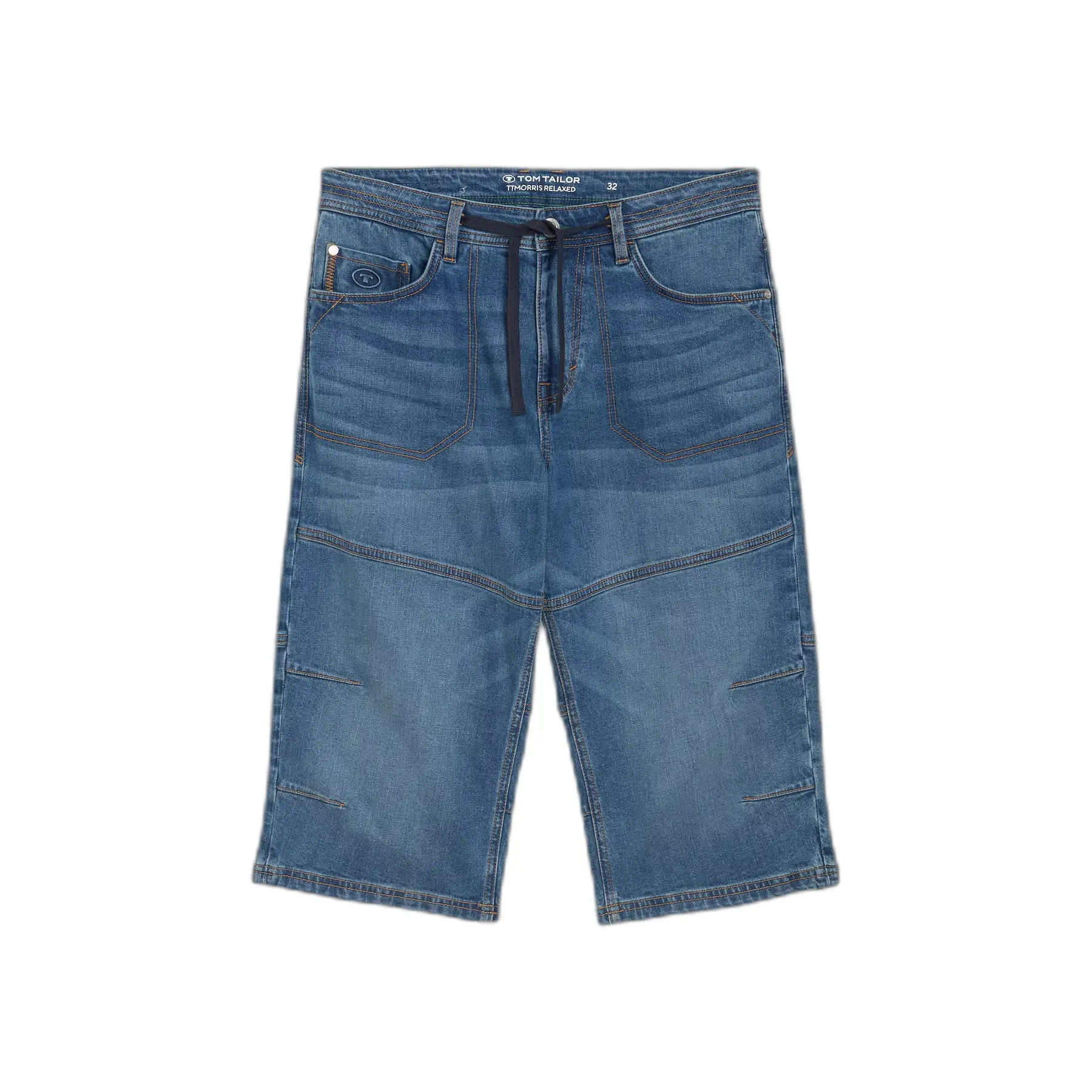 Tom Tailor - TTMORRIS RELAXED overknee jeansshorts met stretch - Maat 30 - mid stone bright blue denim
