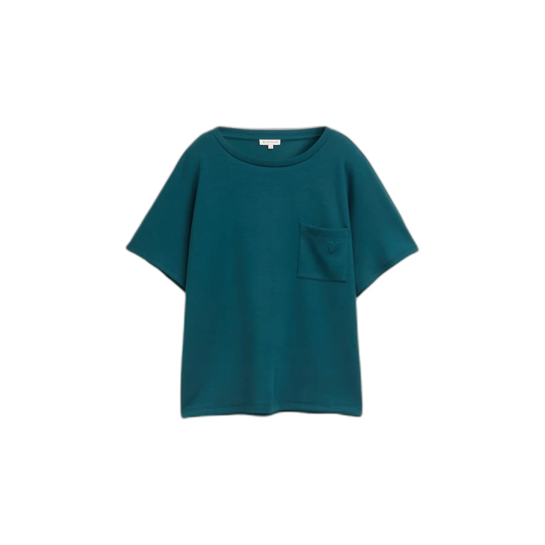 Tom Tailor - Losvallend scuba T-shirt met borstzak - Maat S - Deep Meadow Green