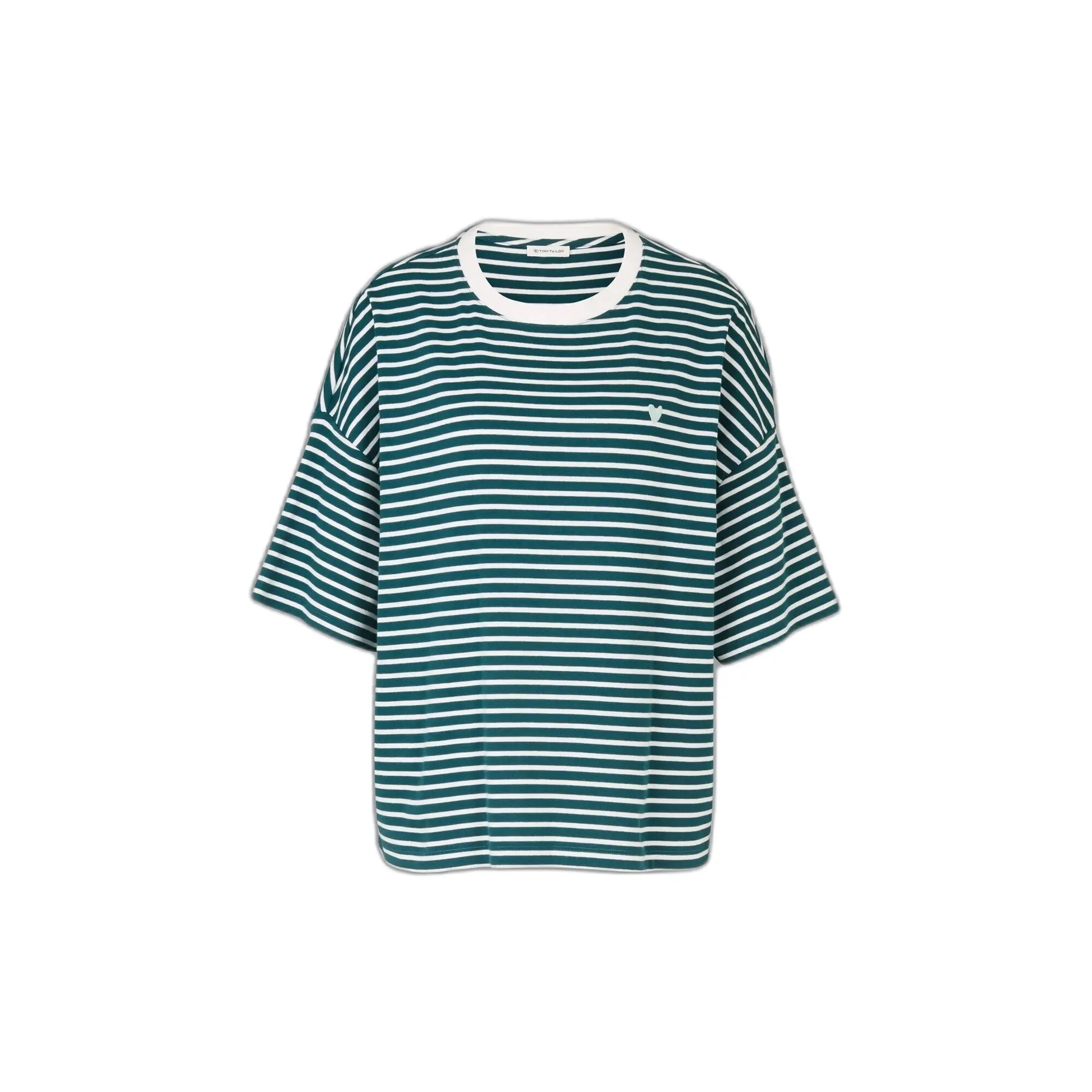 Tom Tailor - Oversized T-shirt met streepjesmotief - Maat L - meadow green offwhite stripe