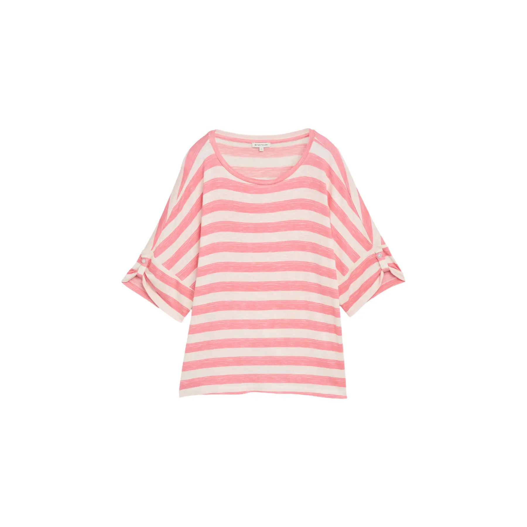 Tom Tailor - T-shirt met omgeslagen mouwen - Maat XL - pink white stripe