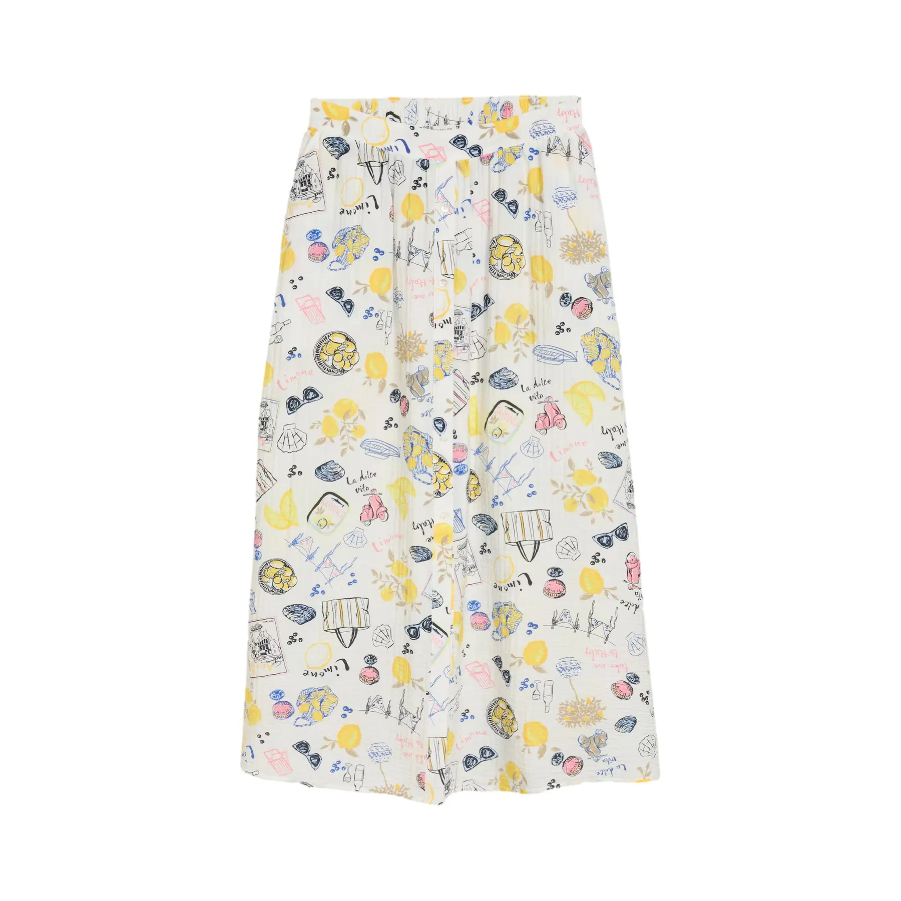 Tom Tailor - Midi-rok met hoge taille en knoopsluiting - Maat 38 - summerly lemon print