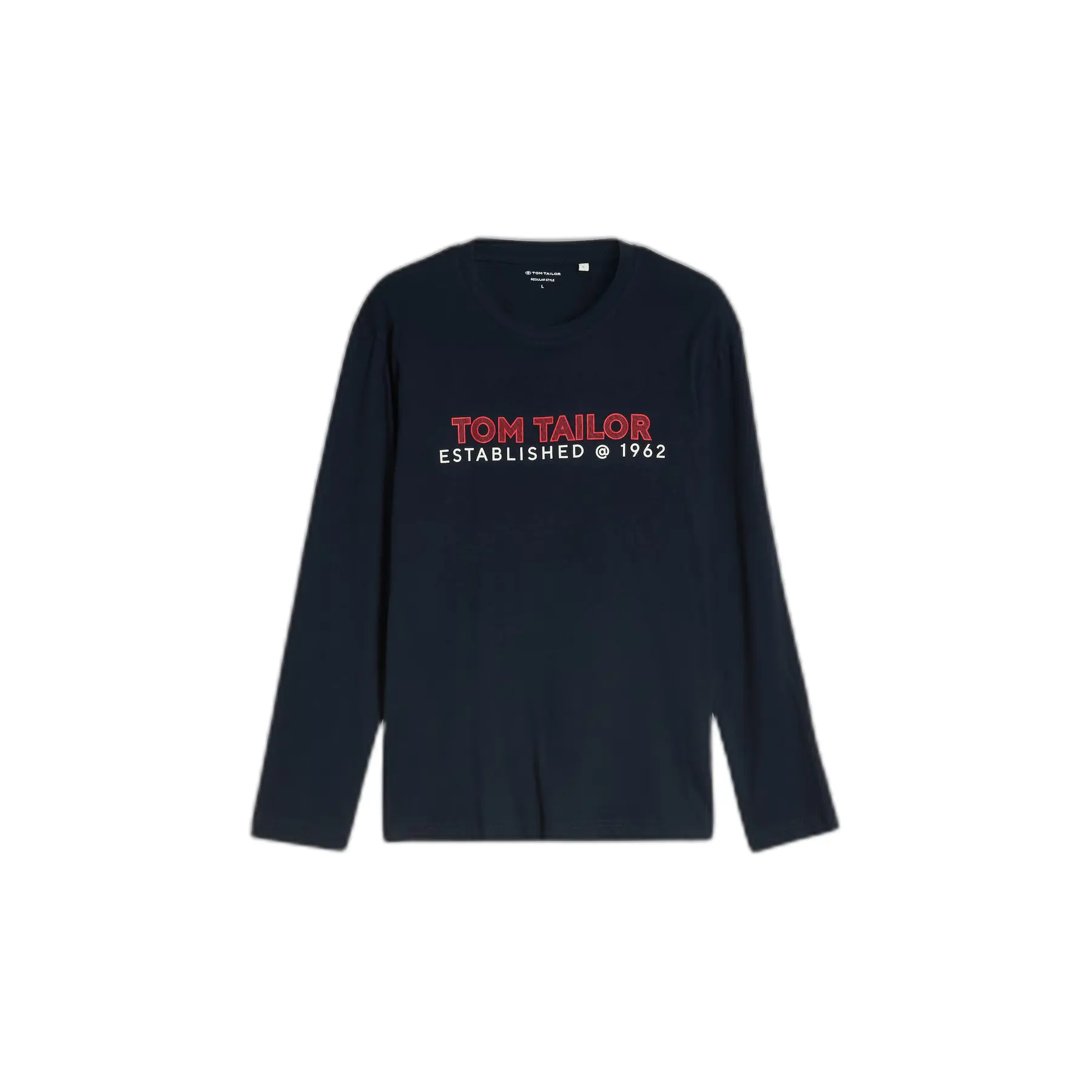 Tom Tailor - T-shirt met lange mouwen en logo-print - Maat S - sky captain blue