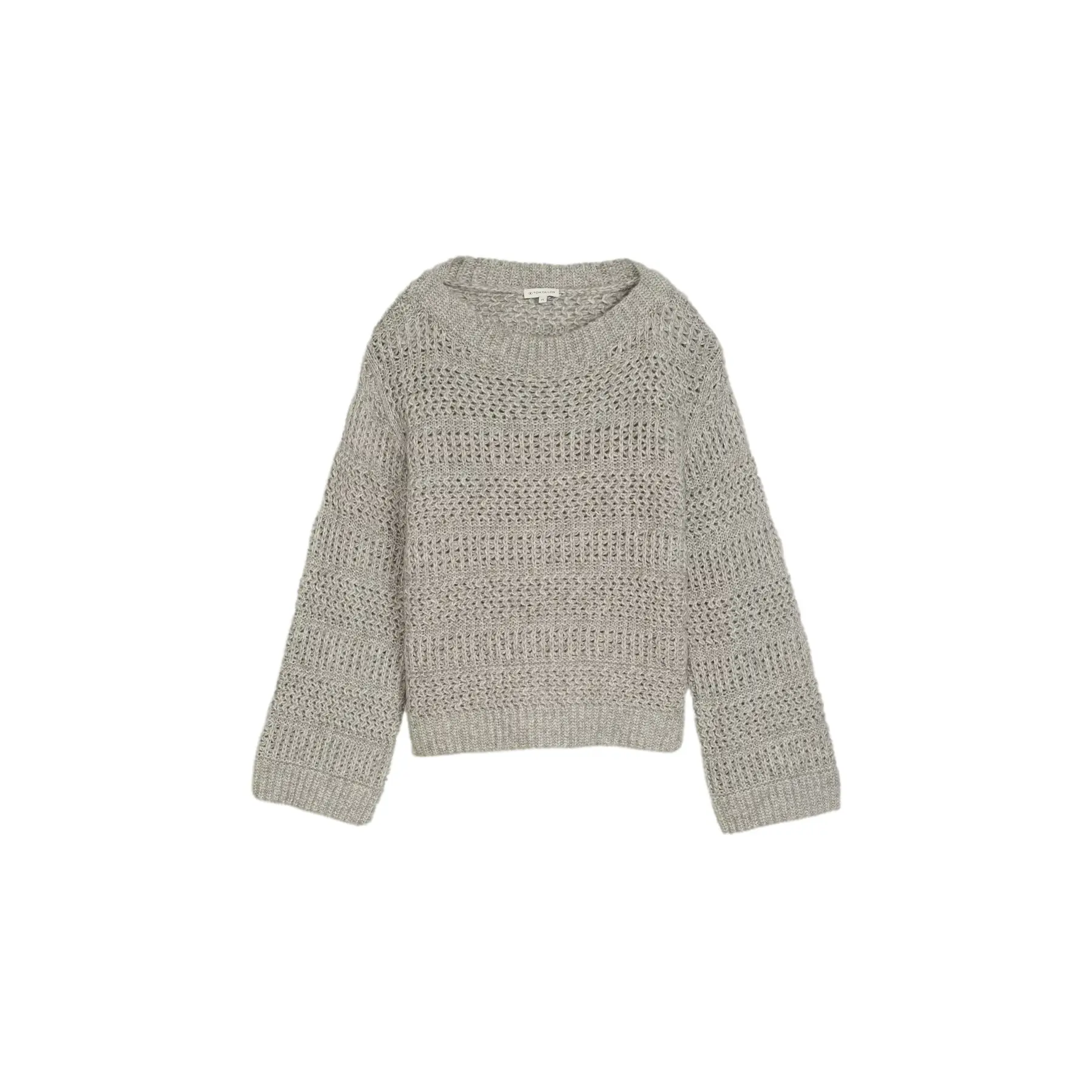 Tom Tailor - Gebreide trui met wol - Maat M - soft grey melange