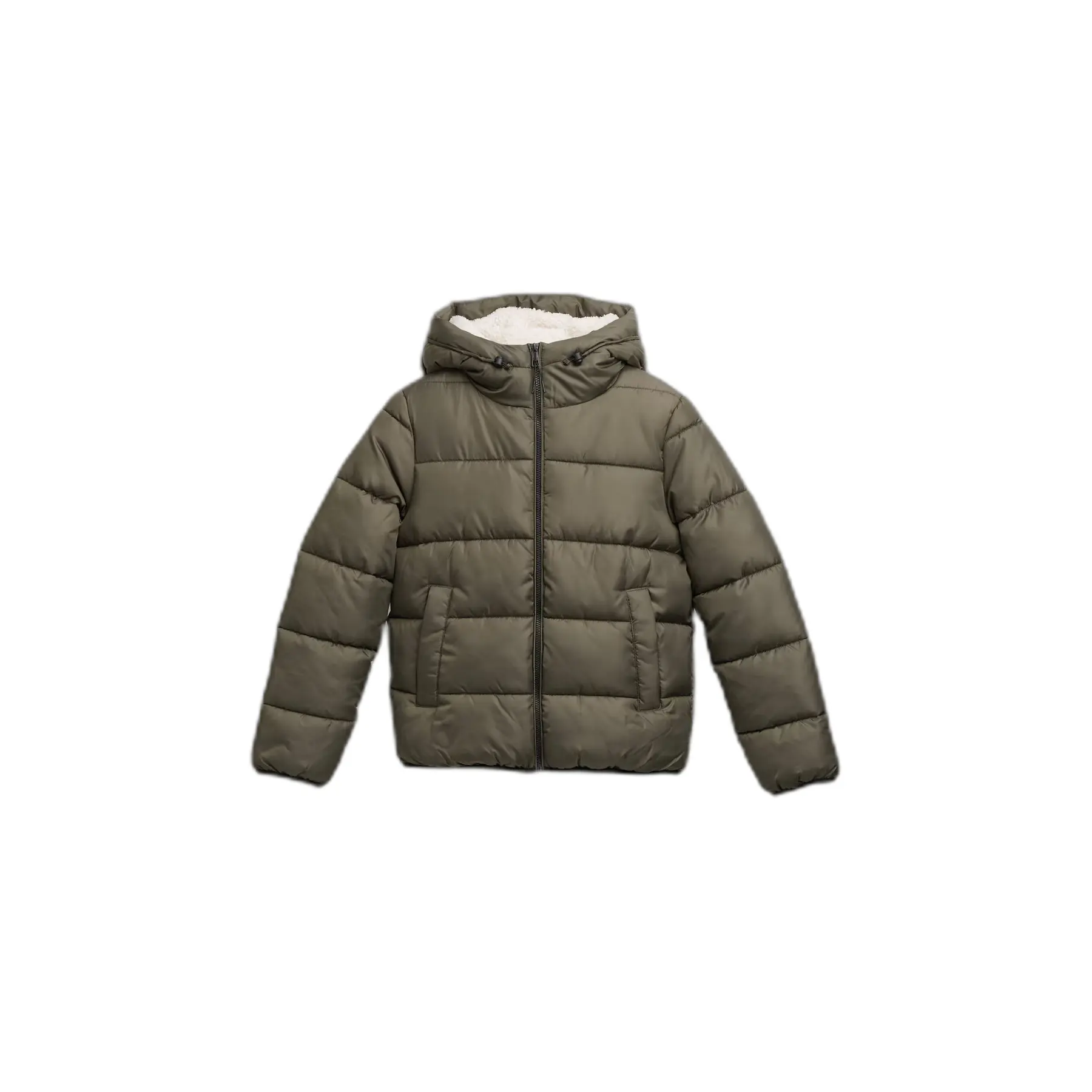 Giacca a vento con cappuccio e pelliccia teddy donna