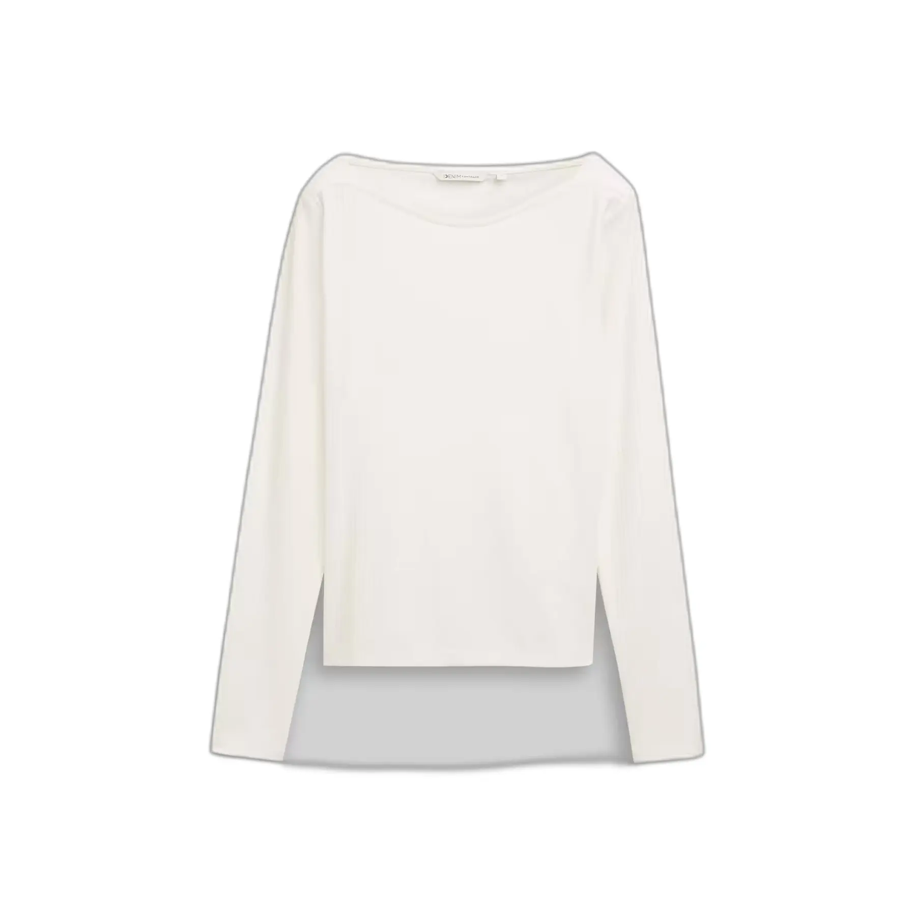 Ripp-T-Shirt mit Bootsausschnitt und langen Ärmeln für Damen Tom Tailor Denim
