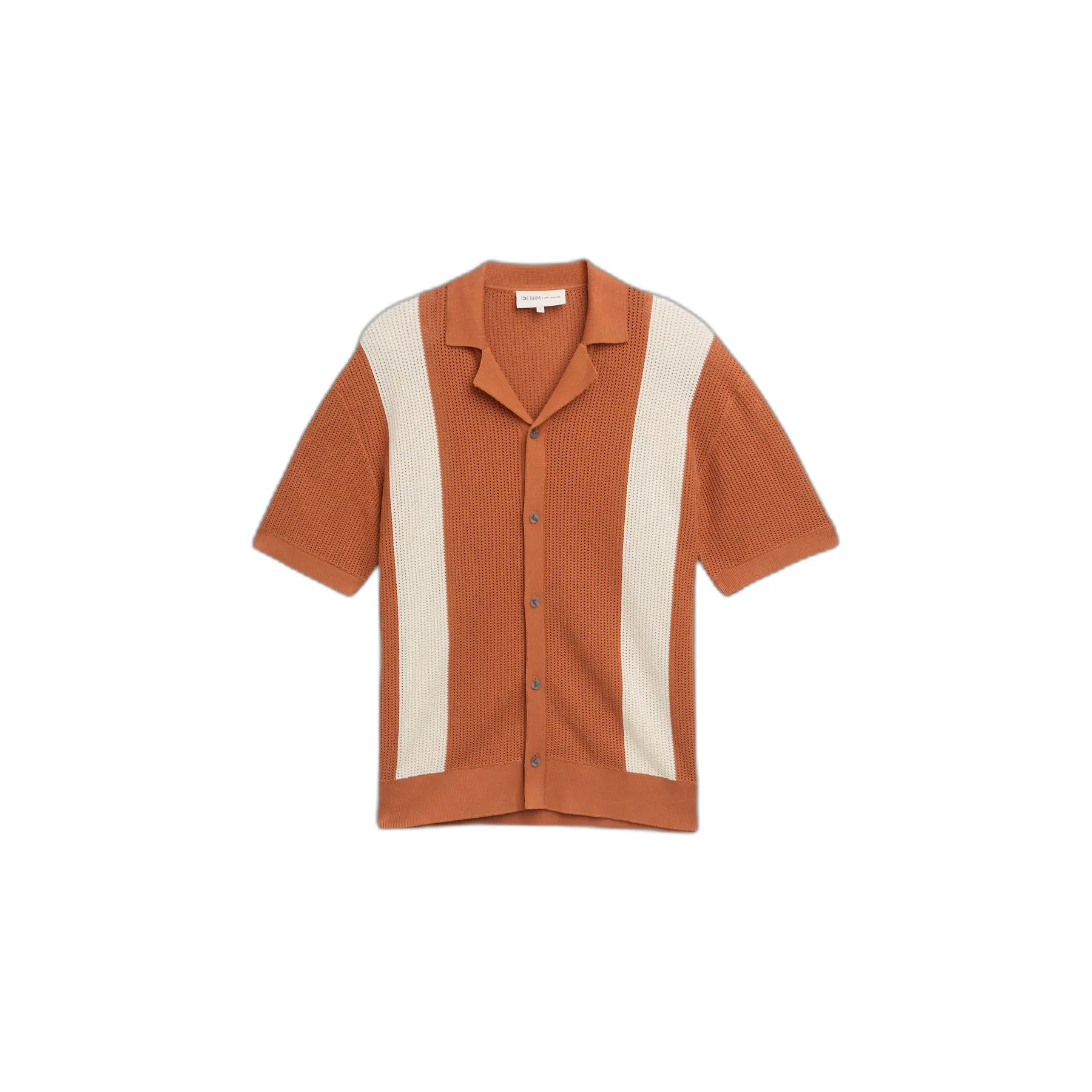 Tom Tailor Denim - Gebreid overhemd met kraag - Maat L - orange white colorblock