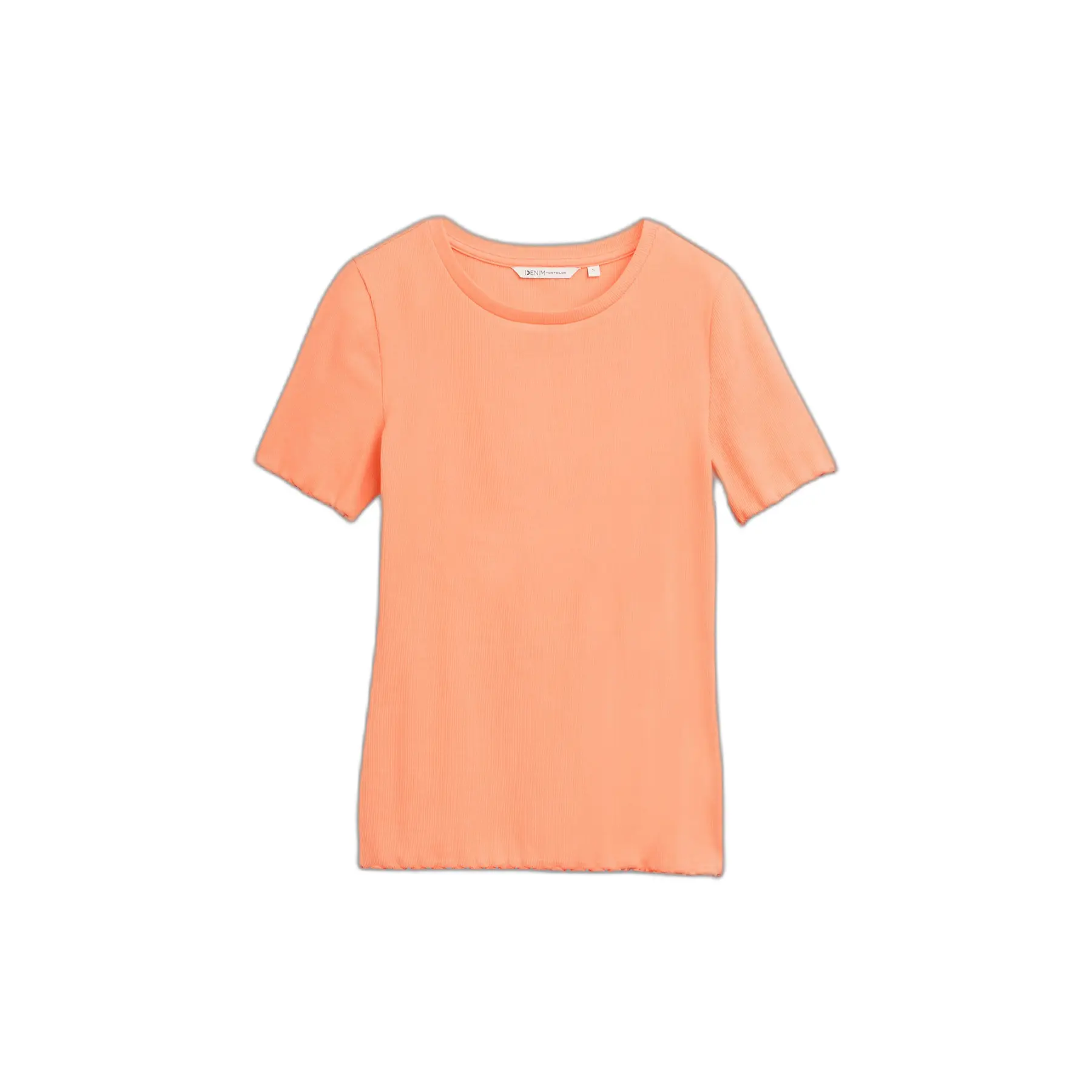 T-shirt slim a coste con volant bordo donna Tom Tailor Denim