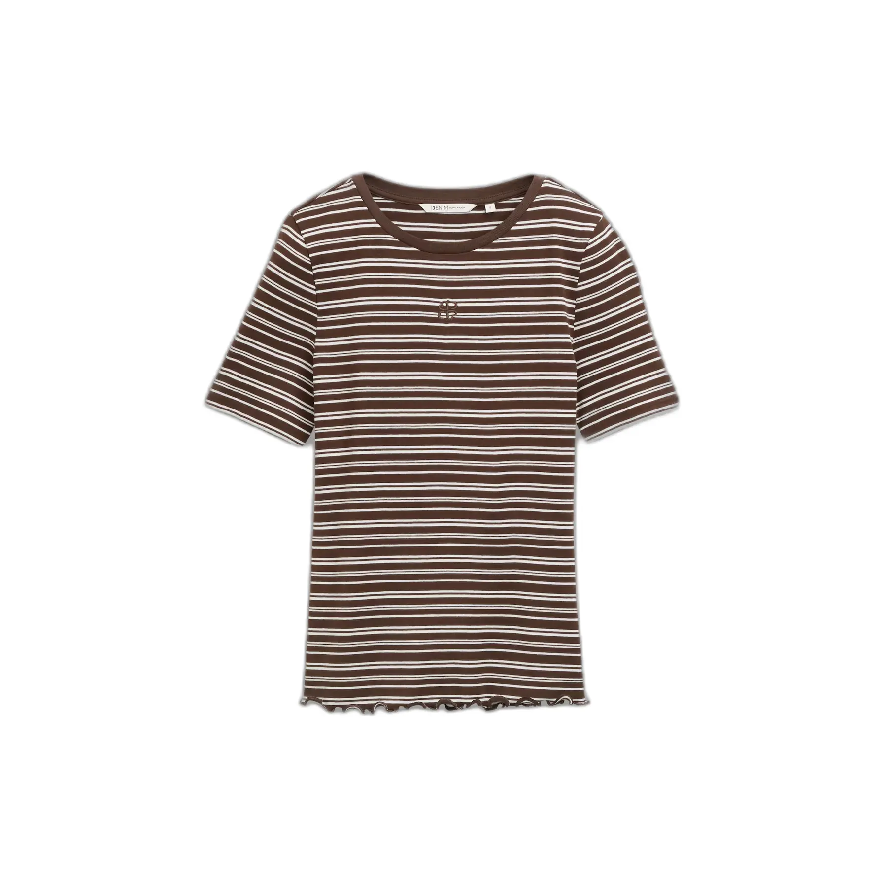 Tom Tailor Denim - Slim fit T-shirt met borduursel - Maat M - brown white irregular stripe