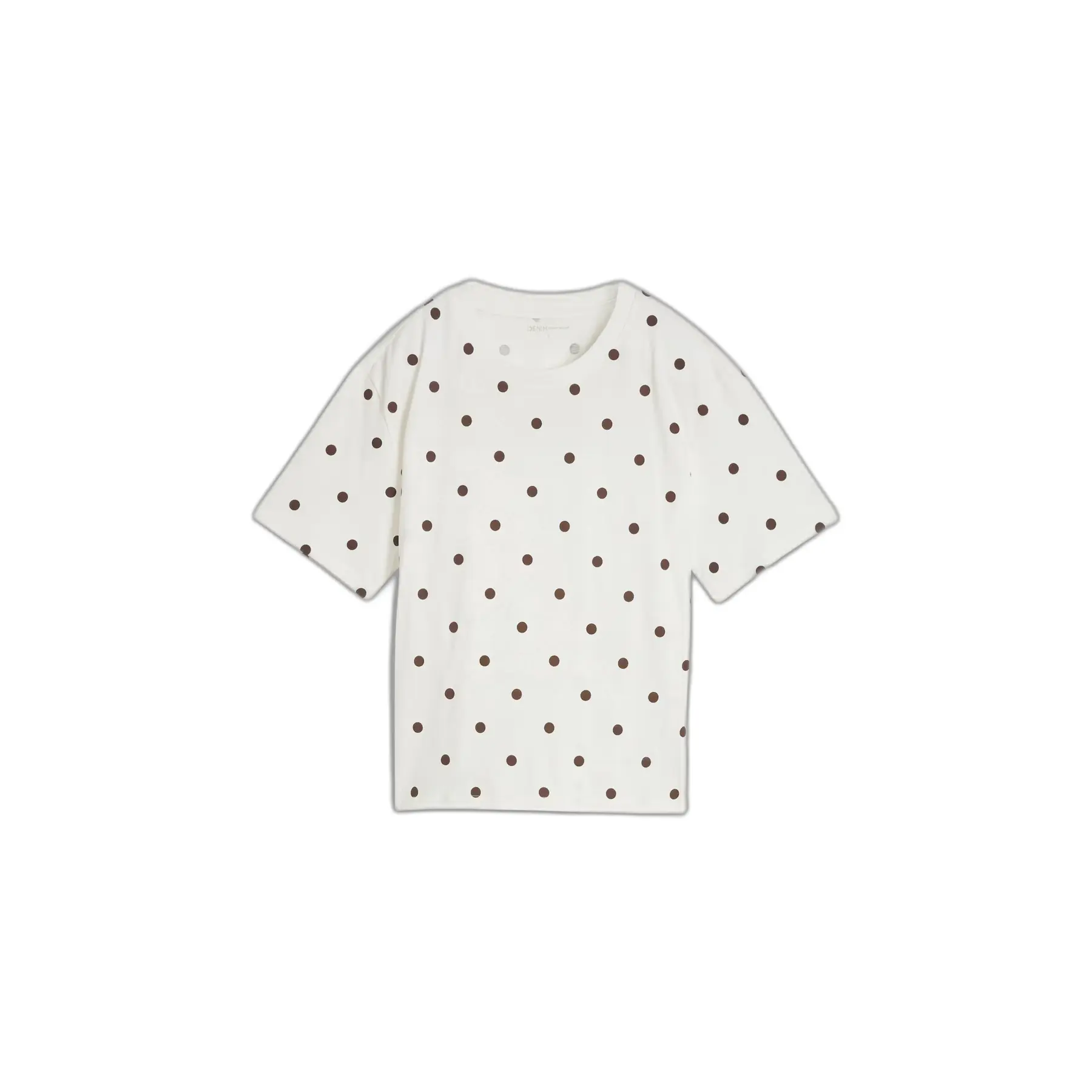 Tom Tailor Denim - T-shirt met stippen in boxy pasvorm - Maat S - off white dark brown dot