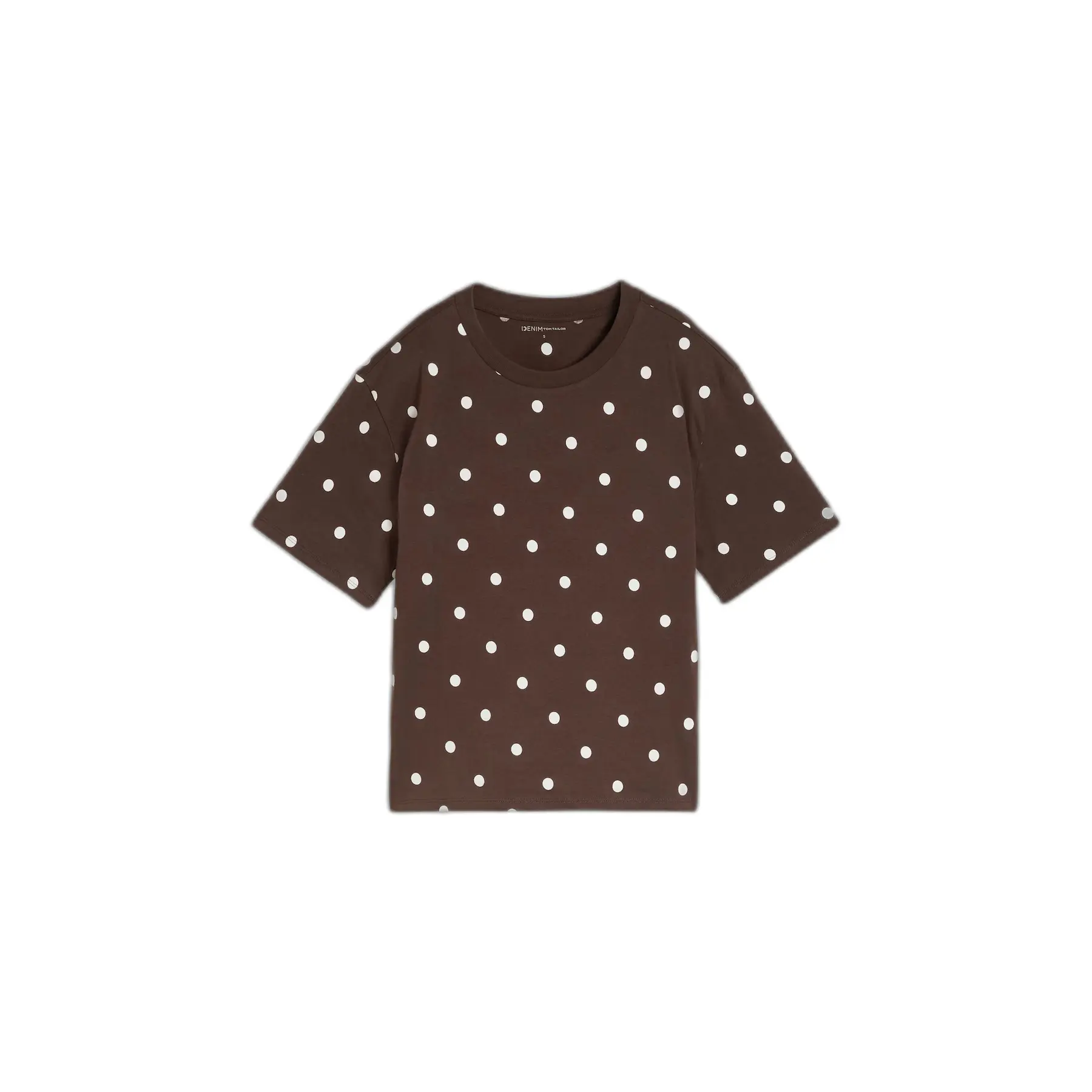Tom Tailor Denim - T-shirt met stippen in boxy pasvorm - Maat M - dark brown white dot