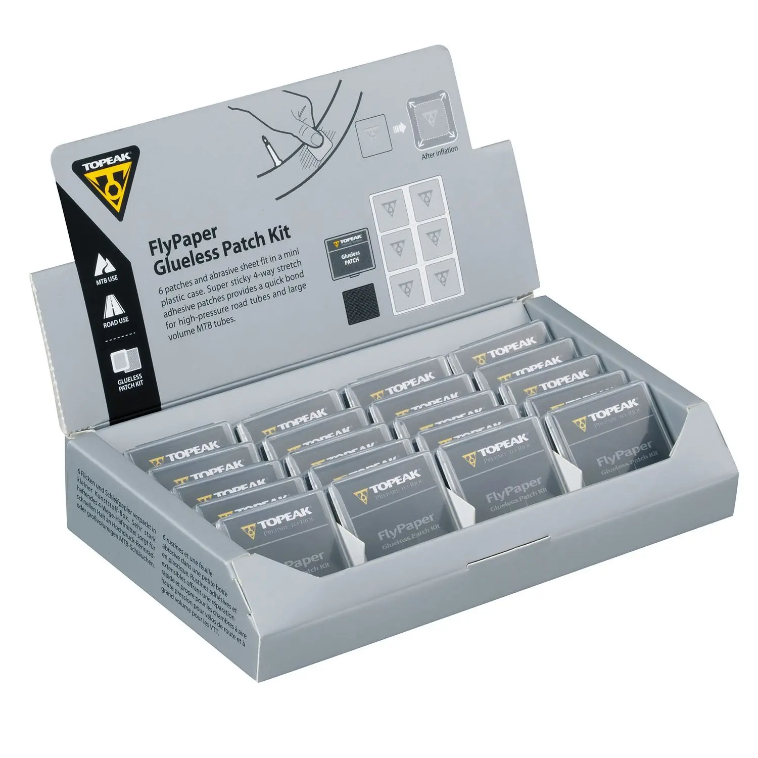 20-teiliges Set Fahrrad-Reparaturpapier Topeak Glueless Patch - Counter Display Box