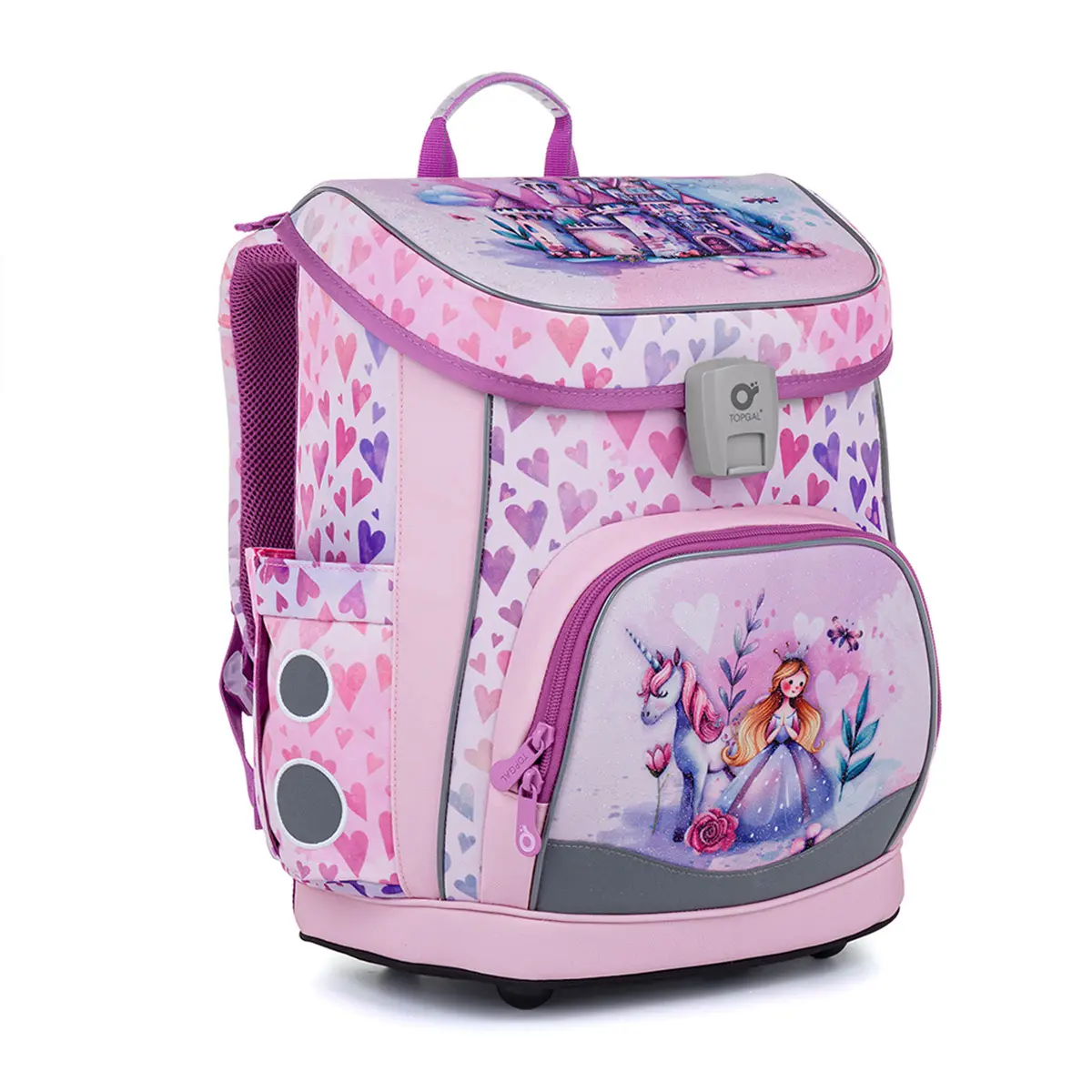 Lichtgewicht rugzak prinses & eenhoorn, magneetsluiting, roze