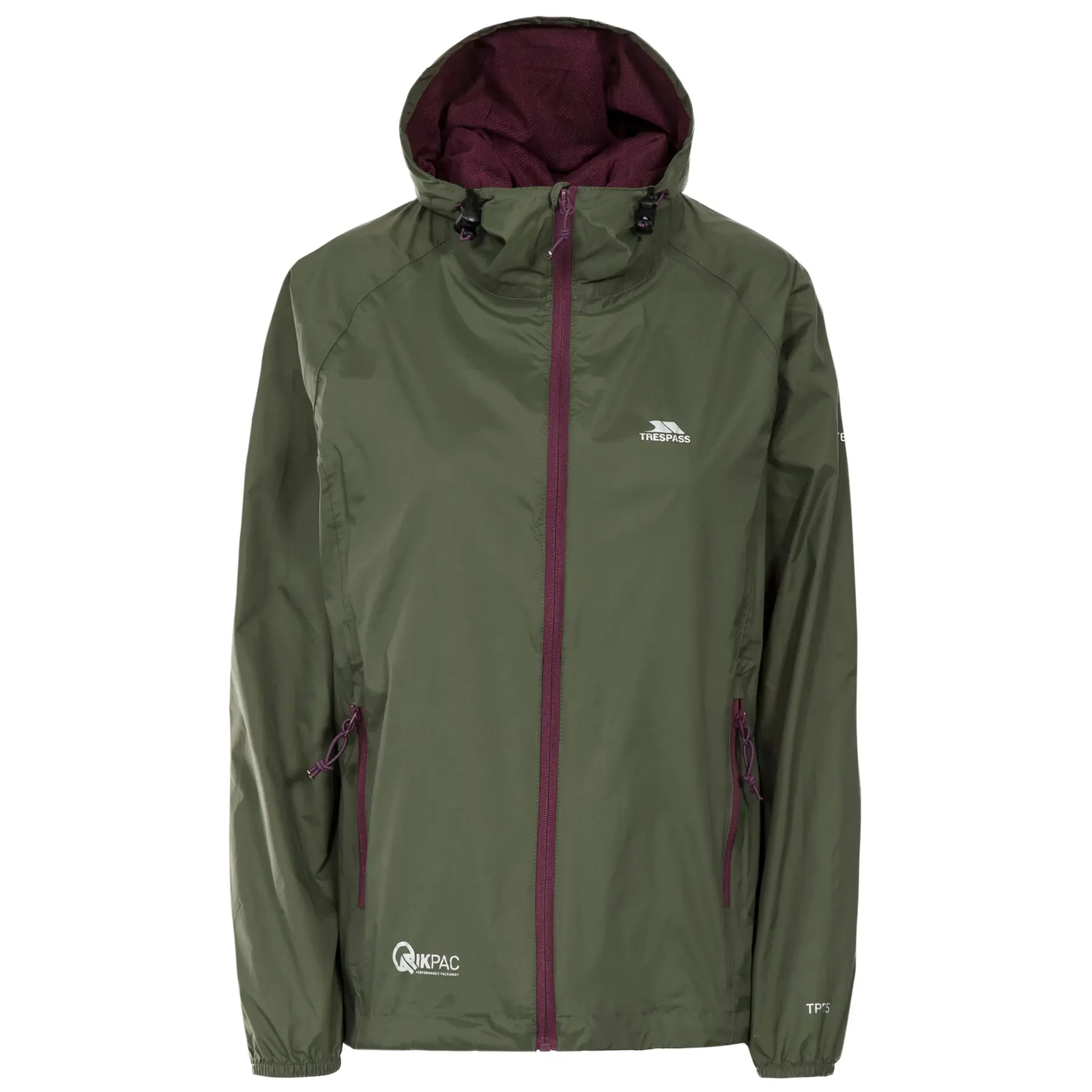 Giacca impermeabile con cappuccio e zip per donna Trespass Qikpac