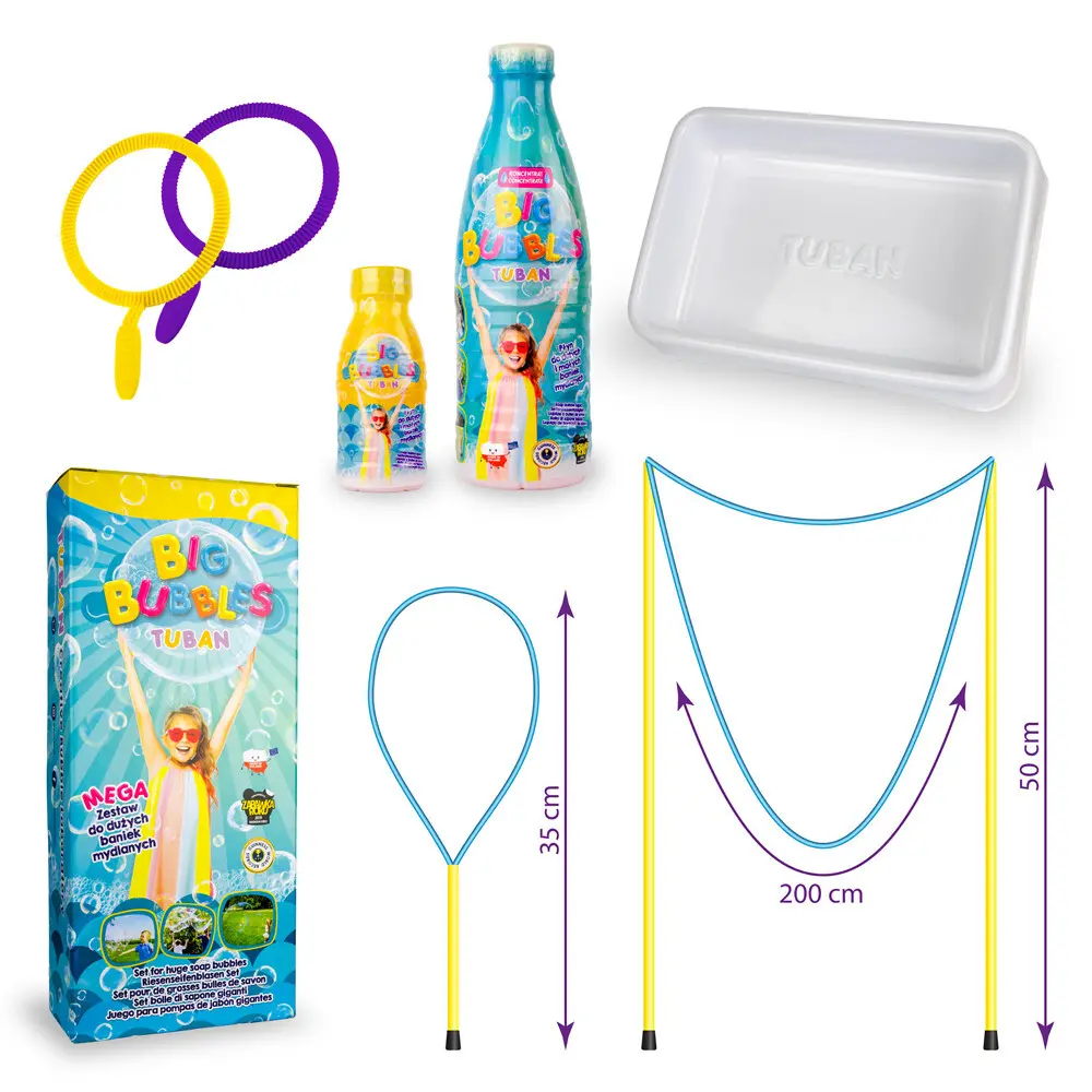 Tuban Bunt Mega Set Seifenblasen-Spiele Für Draußen - Konzentrierte Flüssigkeit + 4X Zubehör - Image 1