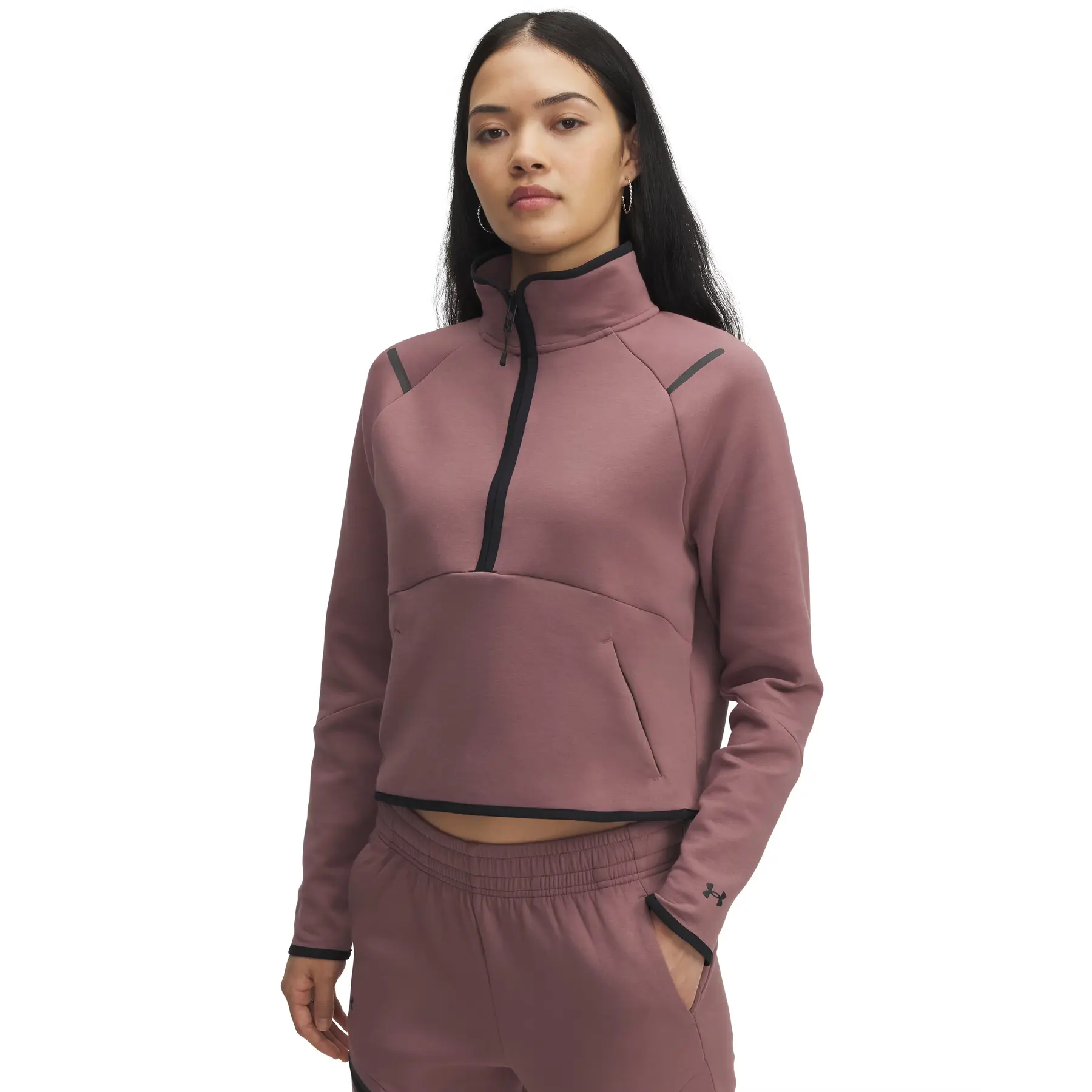 Damen Crop Sweatshirt mit 1/2 Reißverschluss und Kängurutasche Under Armour Unstoppable Fleece