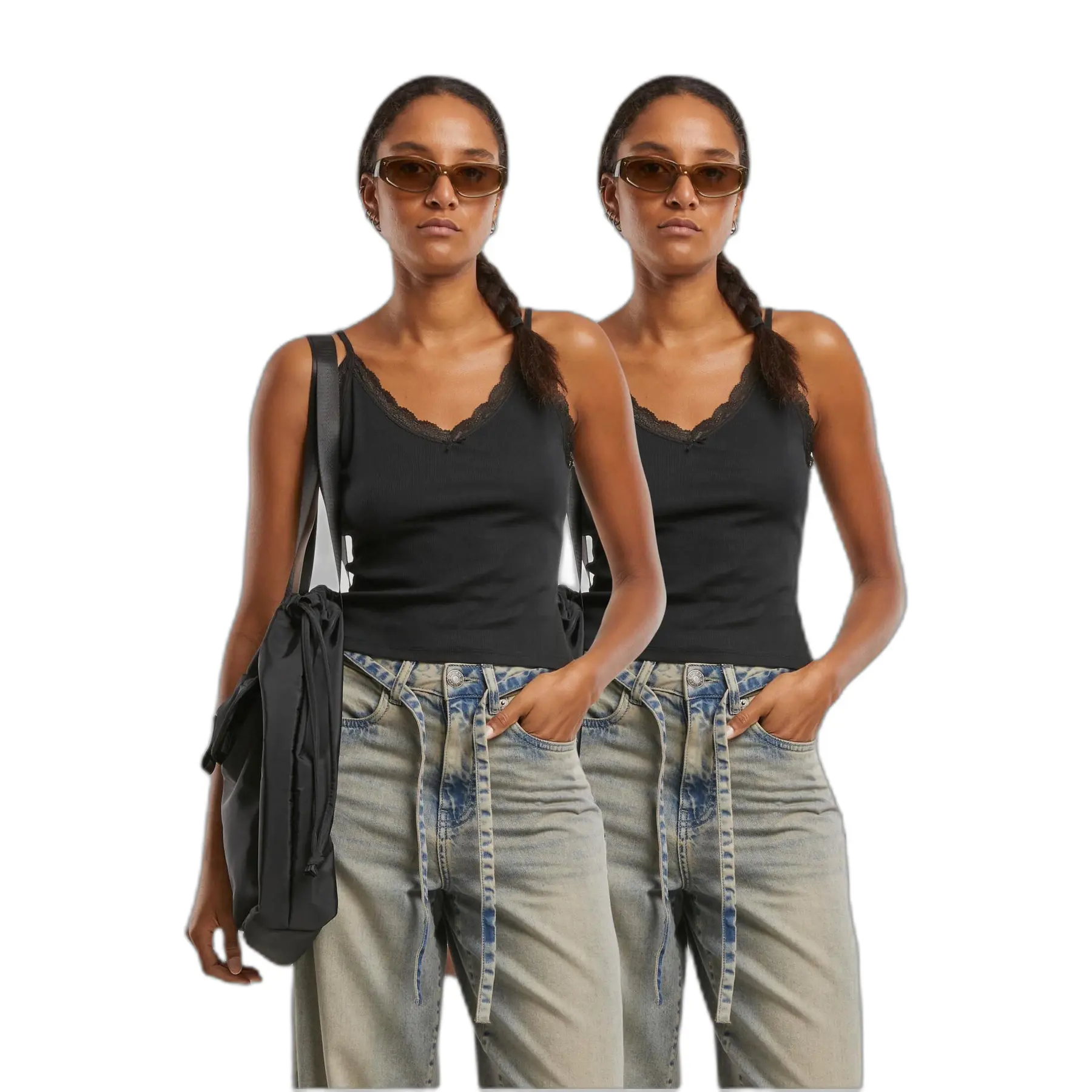 Canotta in pizzo con scollo a V donna Urban Classics (x2)