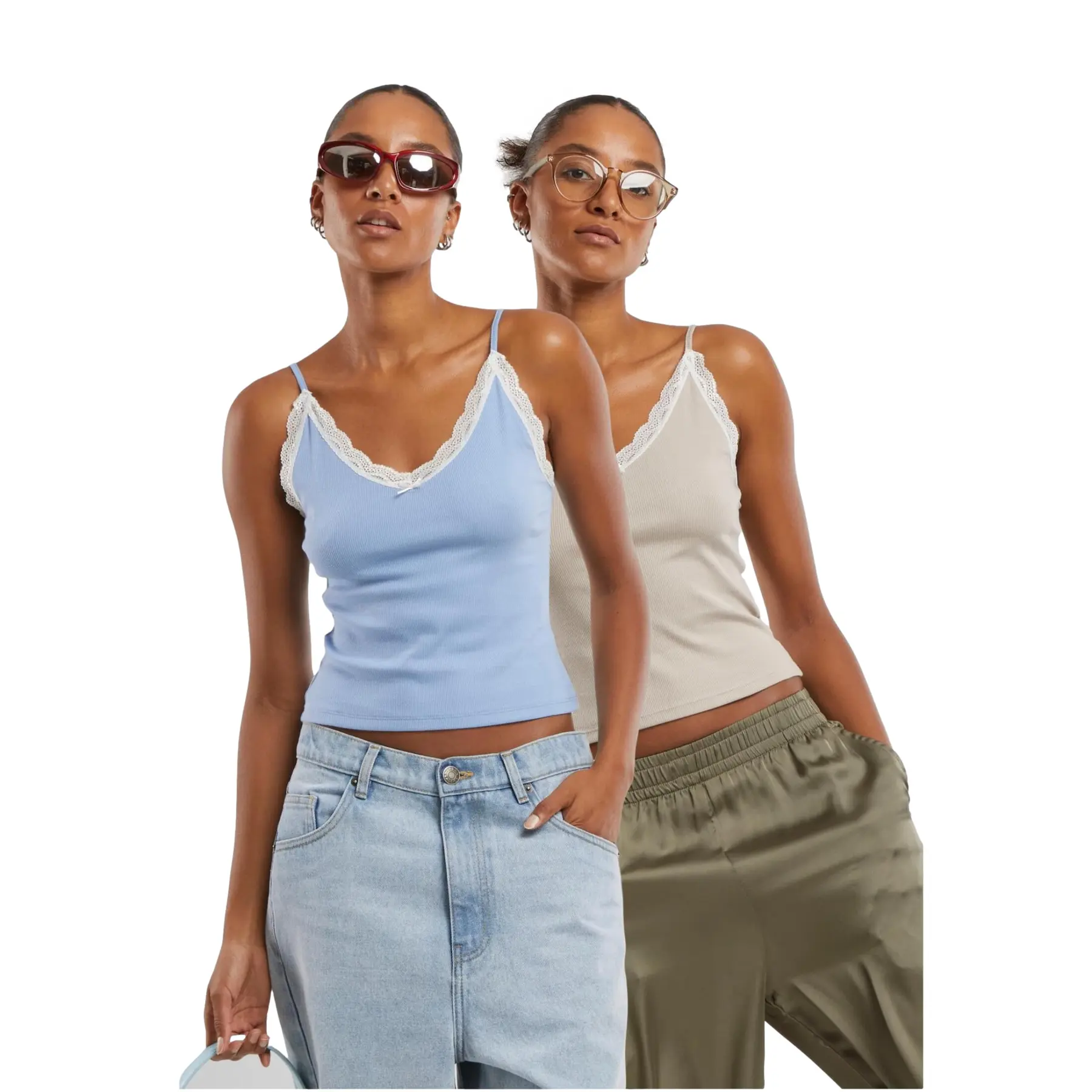 Canotta in pizzo con scollo a V donna Urban Classics (x2)
