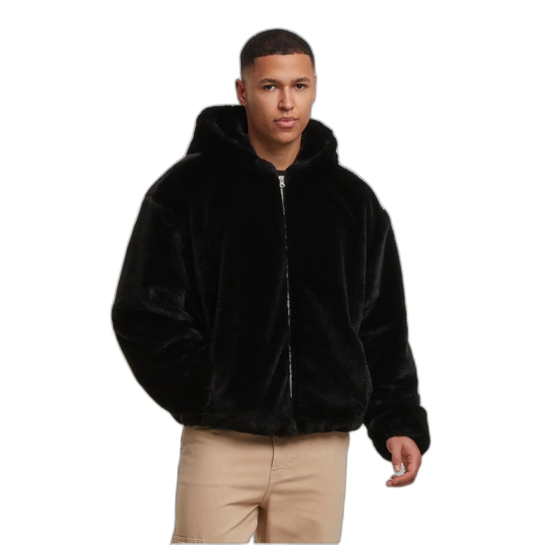 Felpa con cappuccio invernale con zip in pelliccia sintetica Urban Classics Basic Essential