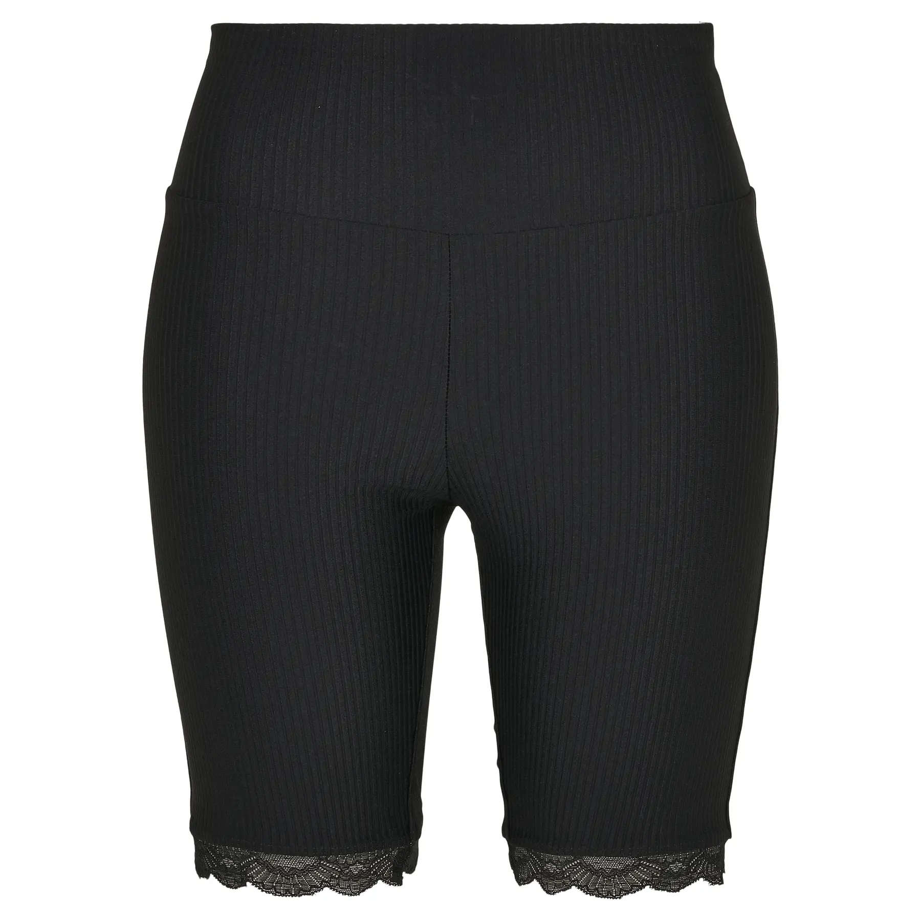 Urban Classics - High Waist Rib Lace Hem Korte cycle broek - M - Zwart