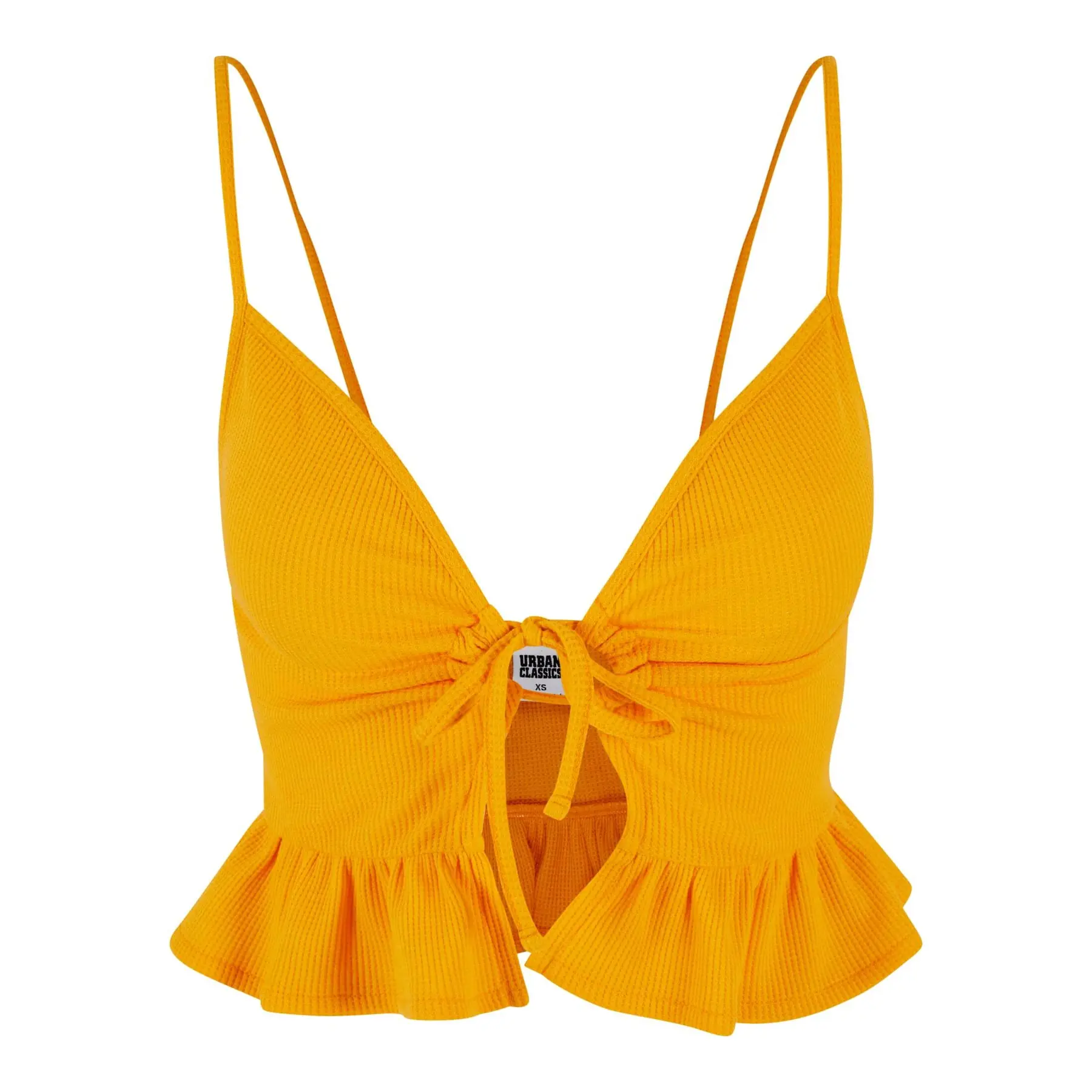 Tanktop mit Rüschen aus Waffelpiqué, Damen Urban Classics
