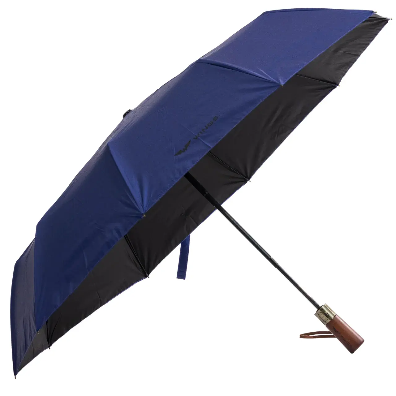 Wings Navy Zakelijke Paraplu - Elegante Houten Handgreep