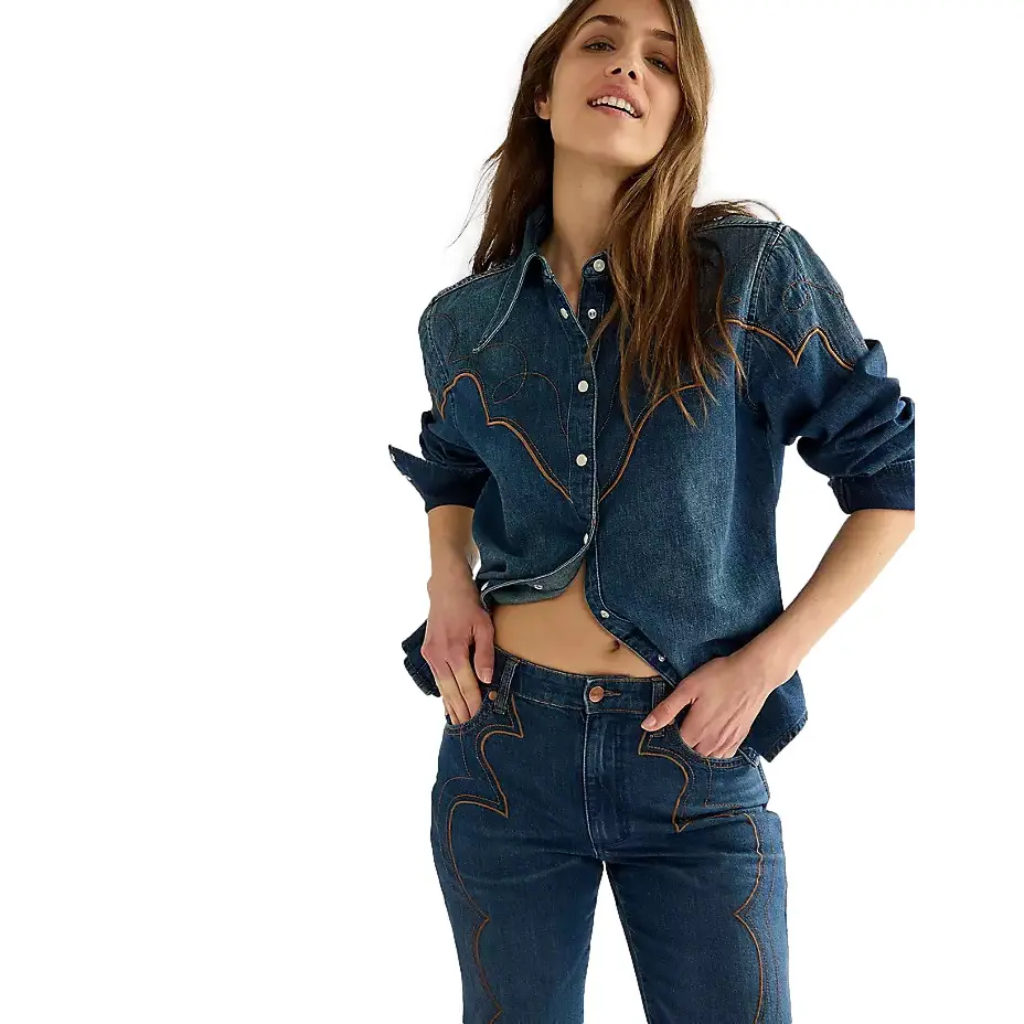Wrangler Damen Bleu Langarmshirt Western Yoke Saloon Shadow